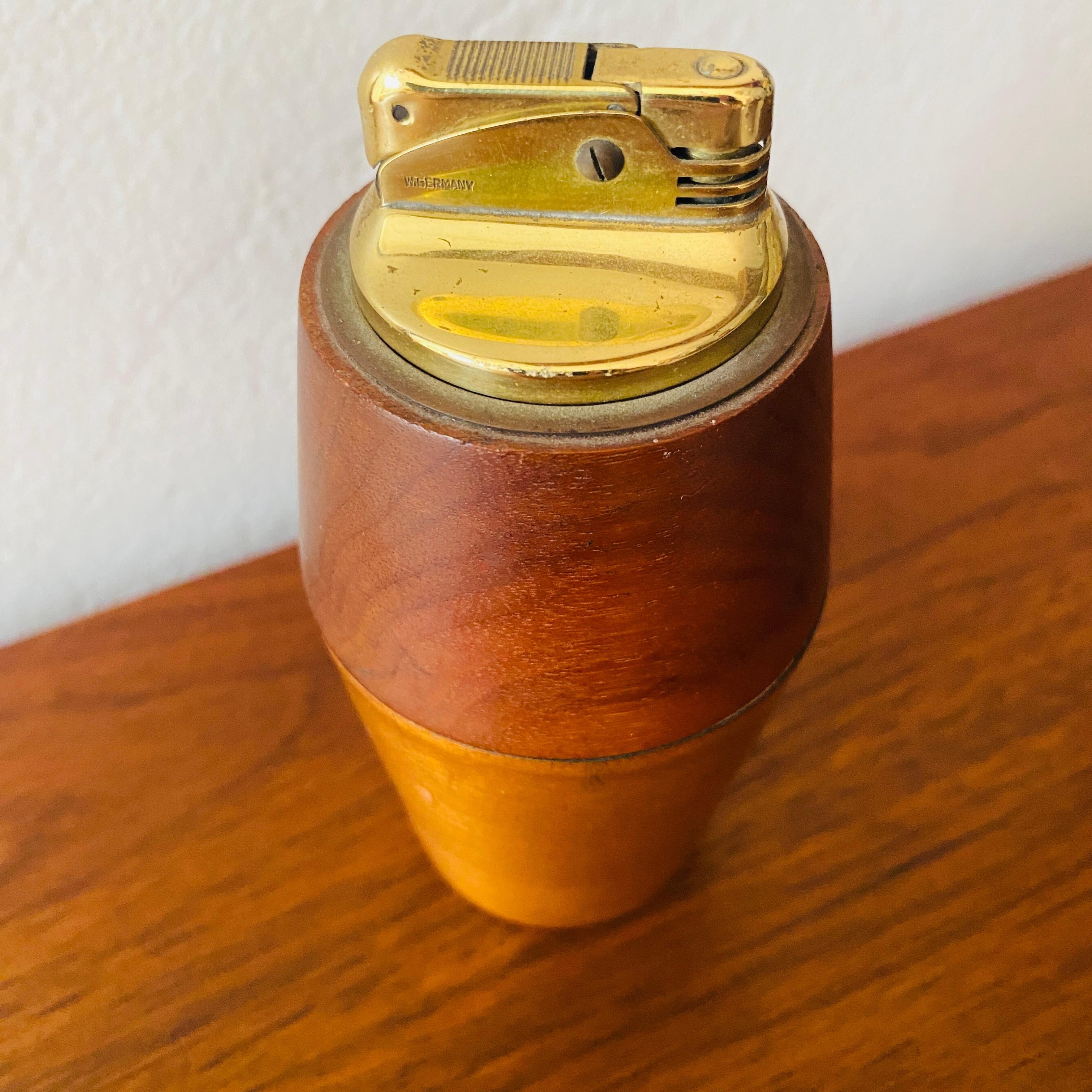 Hand-Crafted Rare Sascha Brastoff Walnut and Enamel Lighter For Sale
