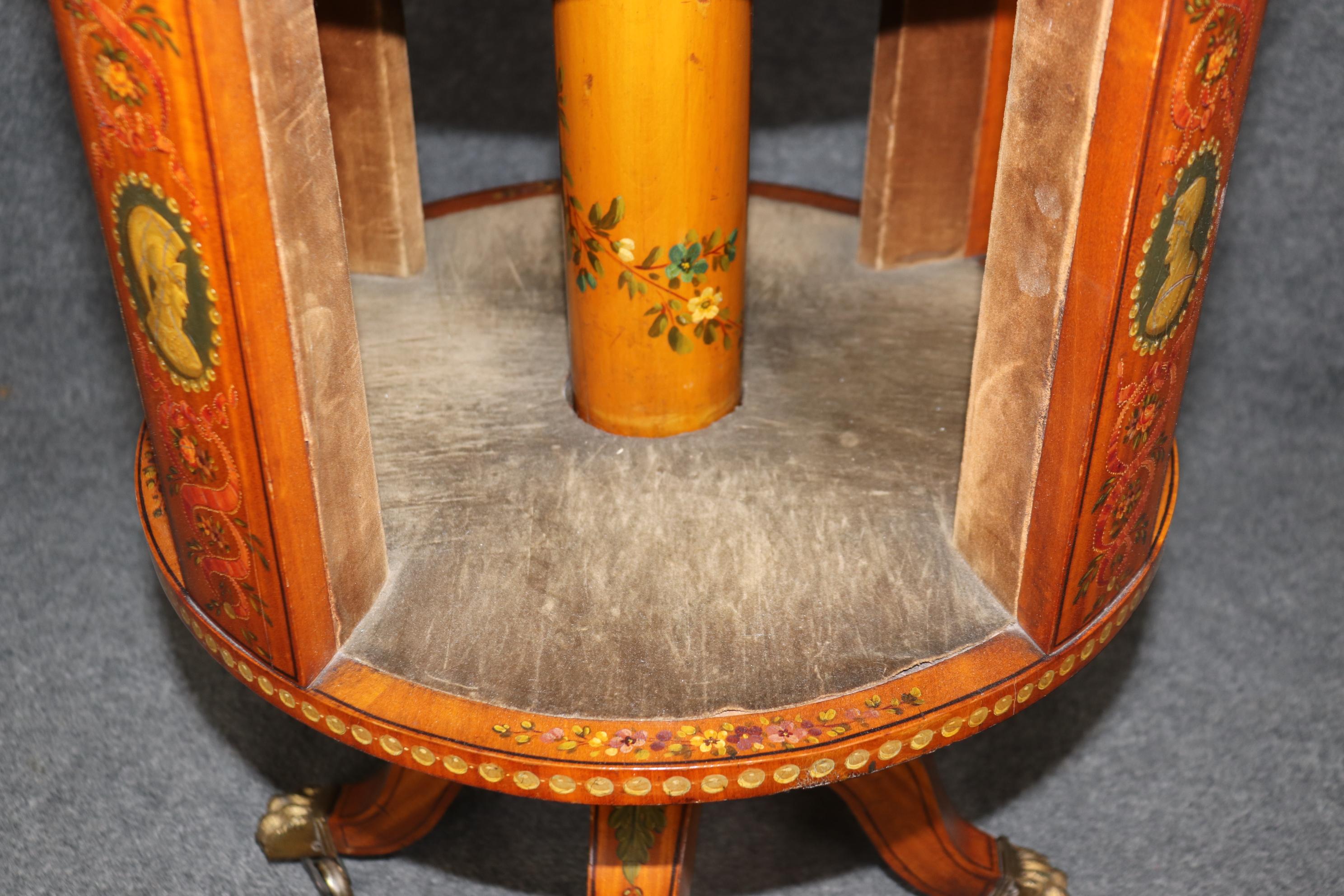 Rare Satinwood Adams Paint Decorated Revolving English Bookcase 5