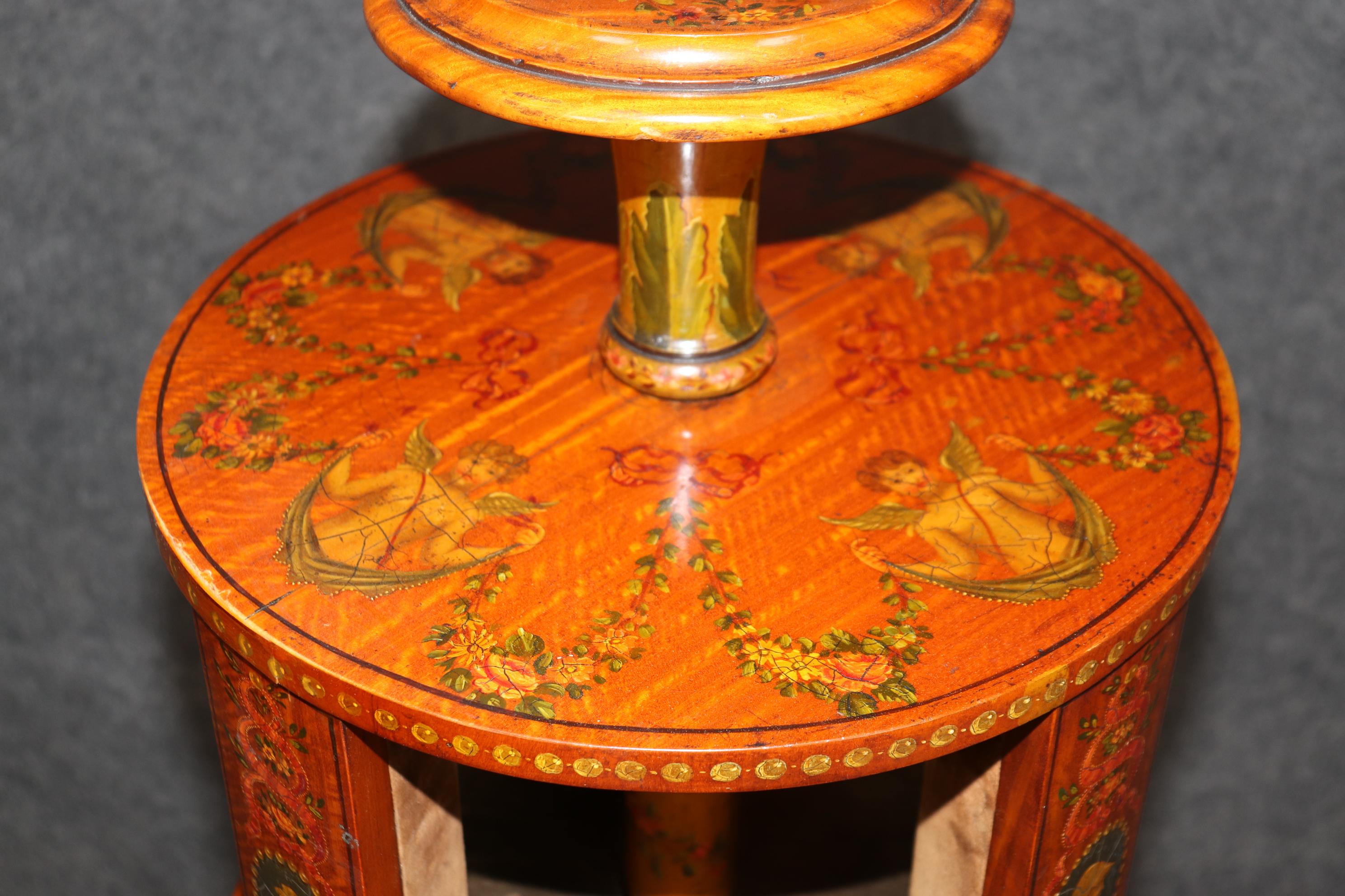 Adam Style Rare Satinwood Adams Paint Decorated Revolving English Bookcase