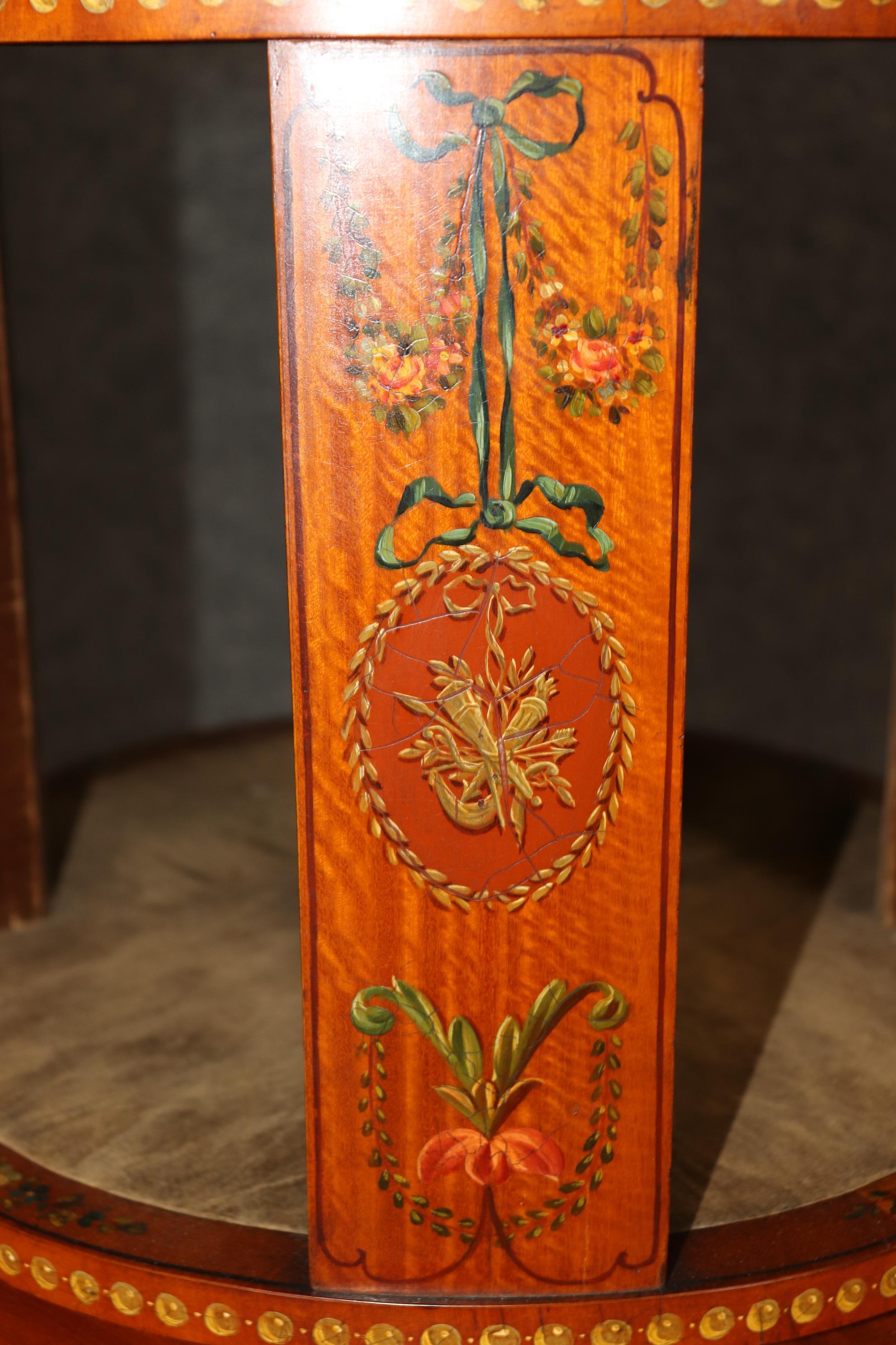 Early 20th Century Rare Satinwood Adams Paint Decorated Revolving English Bookcase