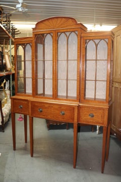 Rare Satinwood English Adams Style China Cabinet Breakfront Vitrine Circa 1910