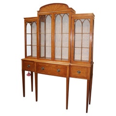 Antique Rare Satinwood English Adams Style China Cabinet Breakfront Vitrine Circa 1910