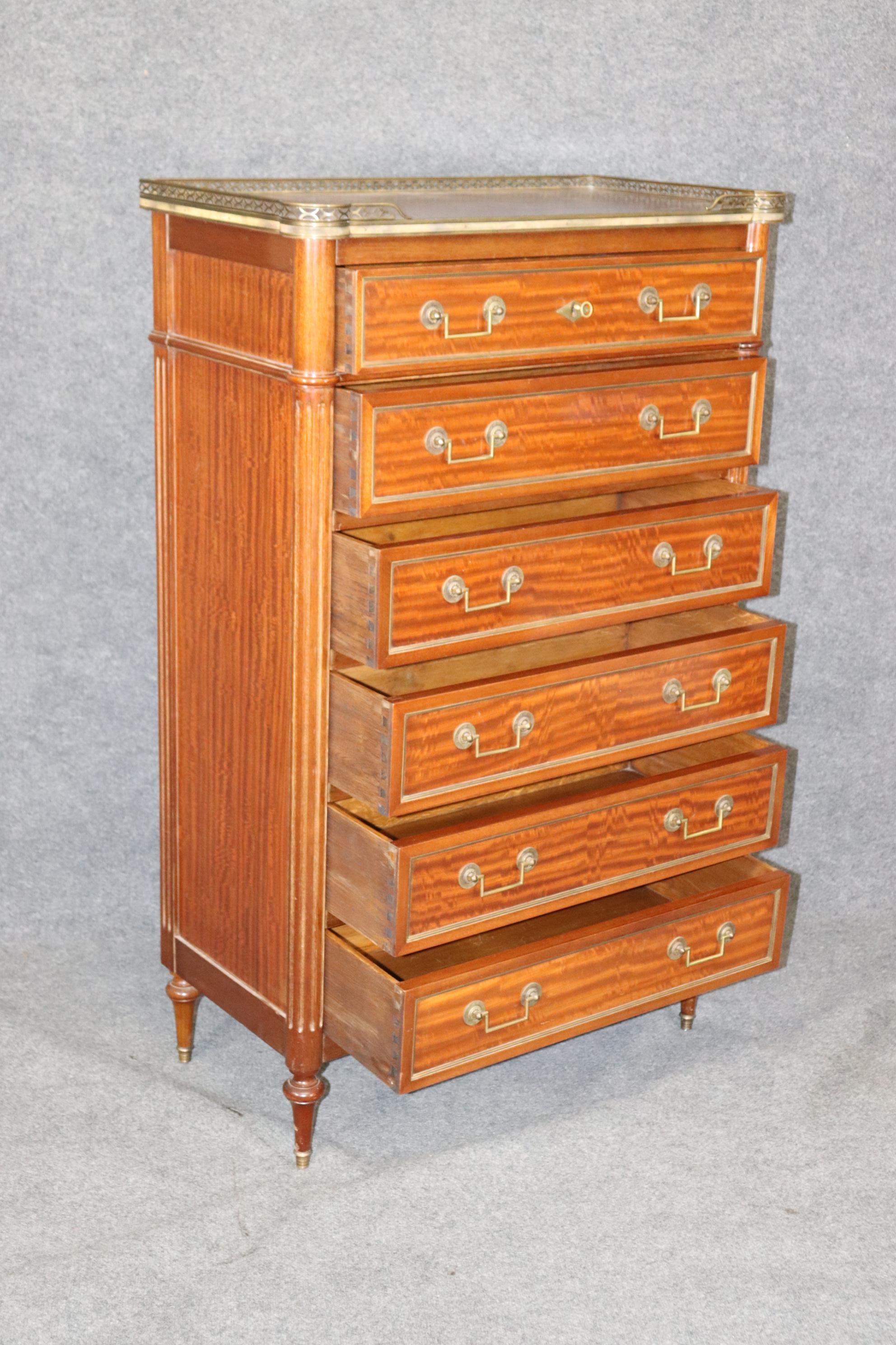 Rare Satinwood French-Made Directoire Brass Trimmed Semanier Dresser  In Good Condition For Sale In Swedesboro, NJ