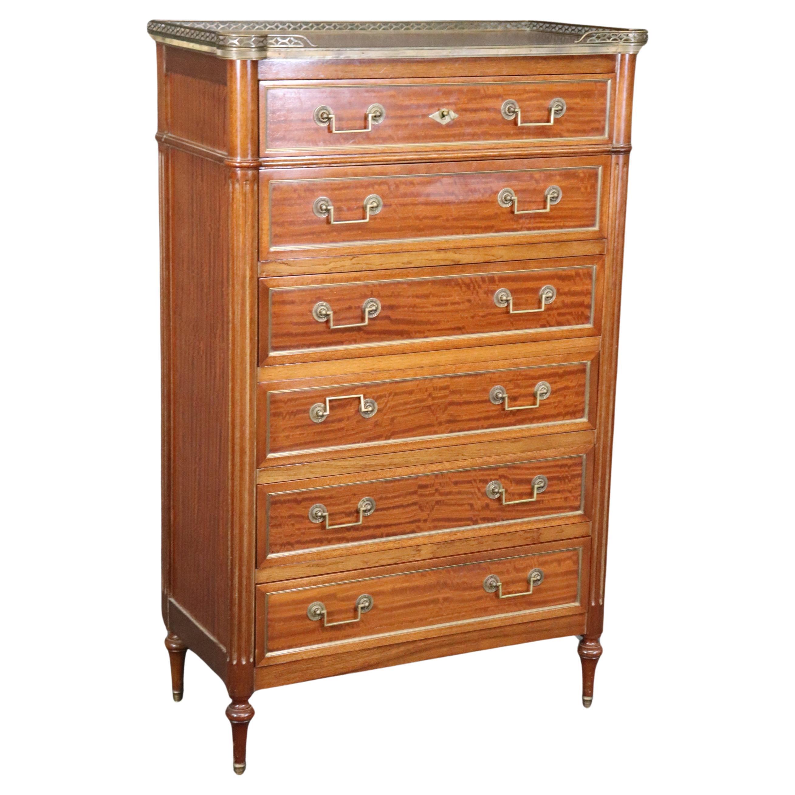 Rare Satinwood French-Made Directoire Brass Trimmed Semanier Dresser  For Sale