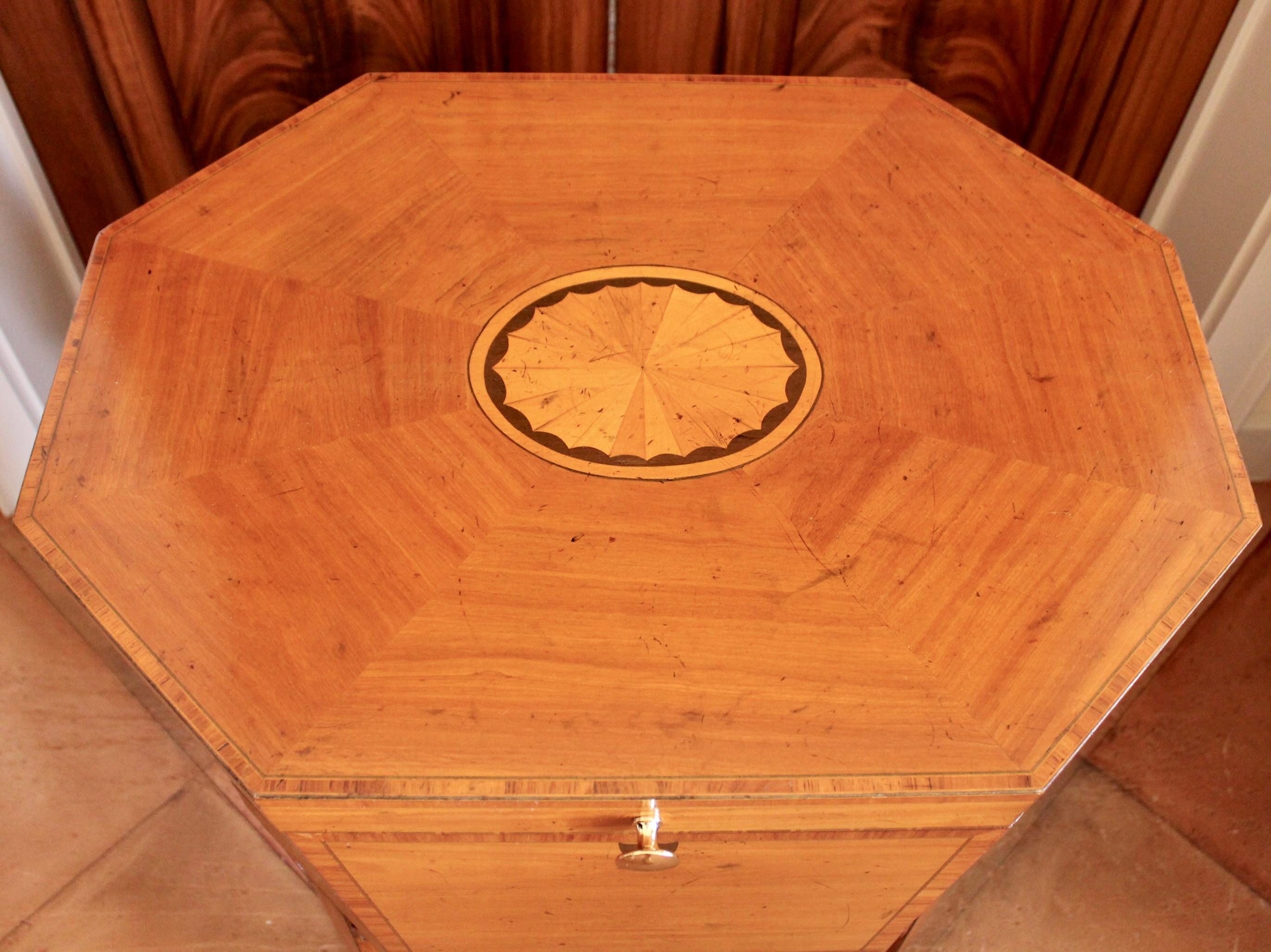 English Rare Satinwood George III Marquetry Cellarette of Octagonal Form For Sale