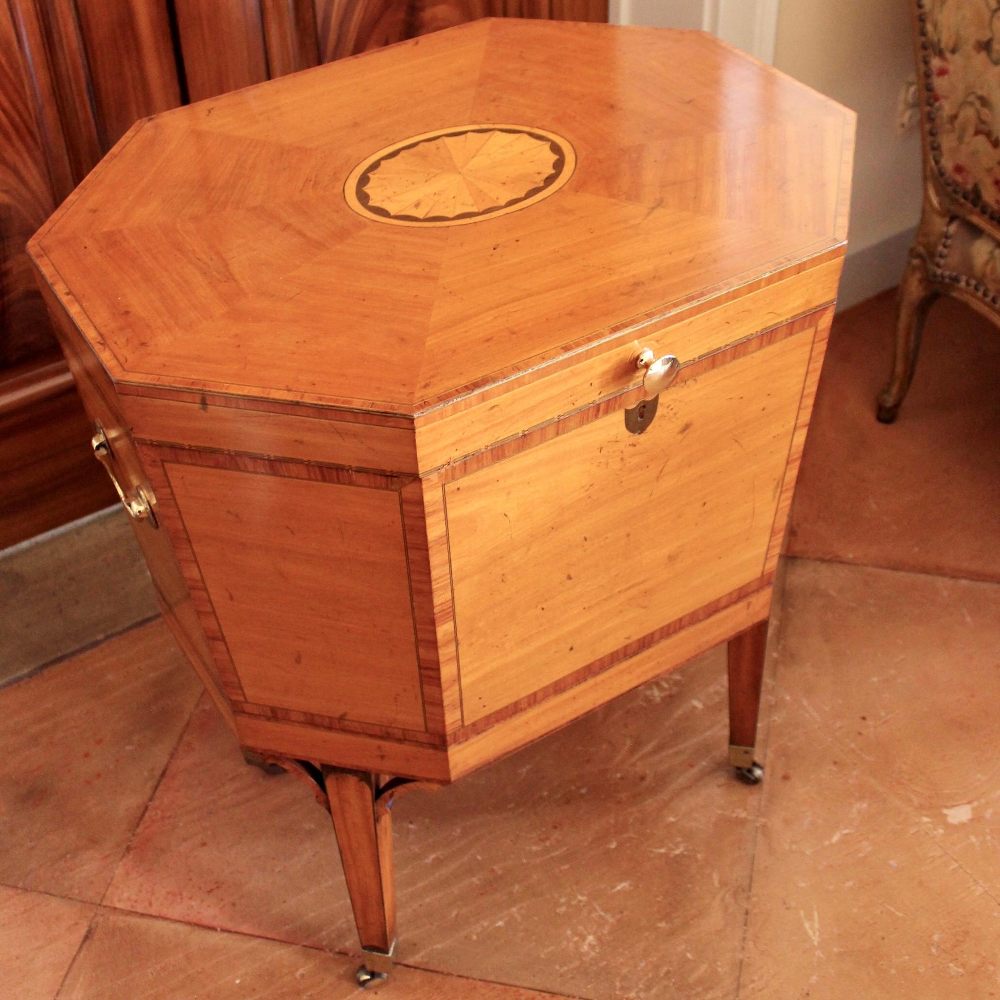 18th Century Rare Satinwood George III Marquetry Cellarette of Octagonal Form For Sale
