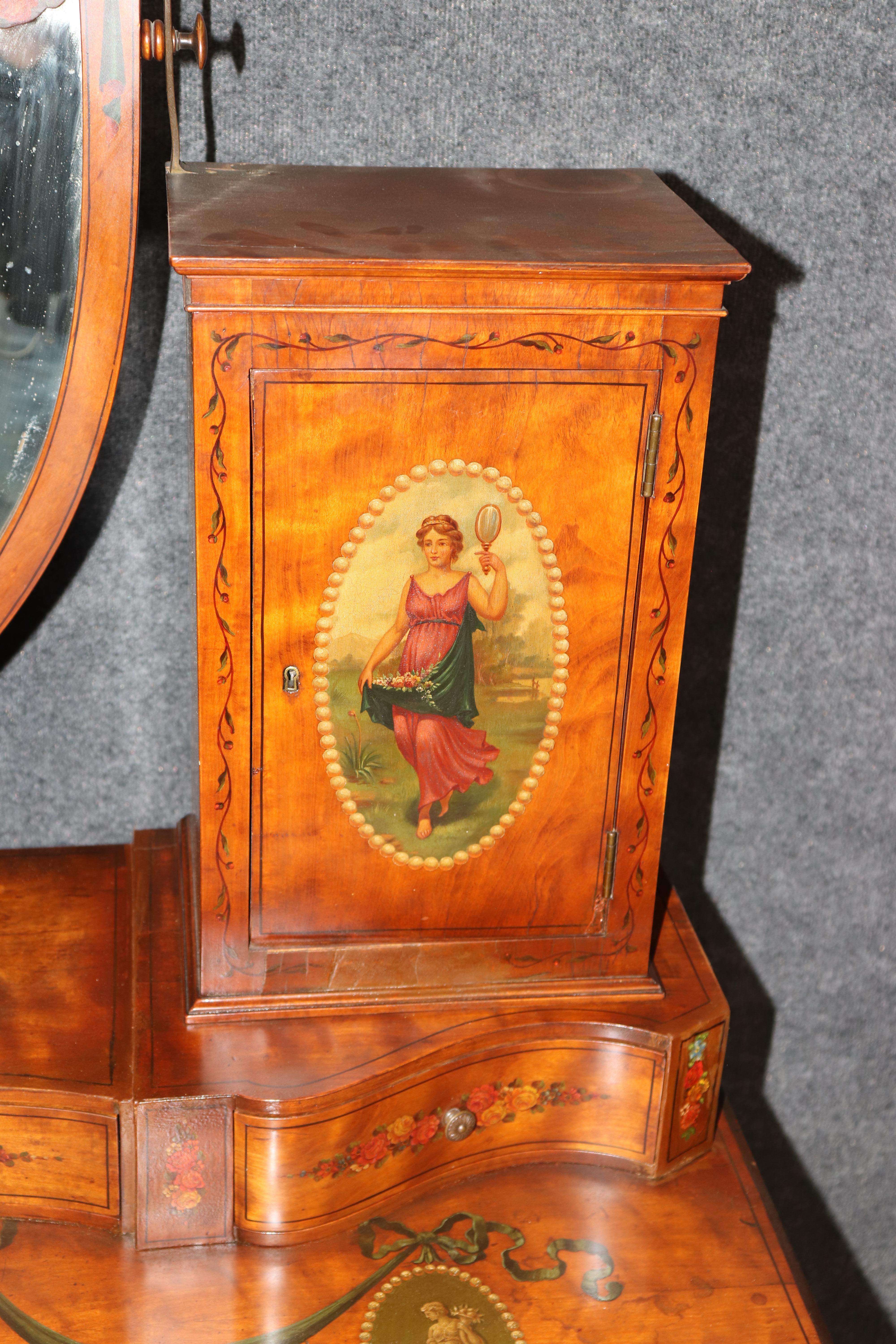 Raro Vanity da donna in stile Adams decorato con vernice in legno di raso, circa 1890 in vendita 3