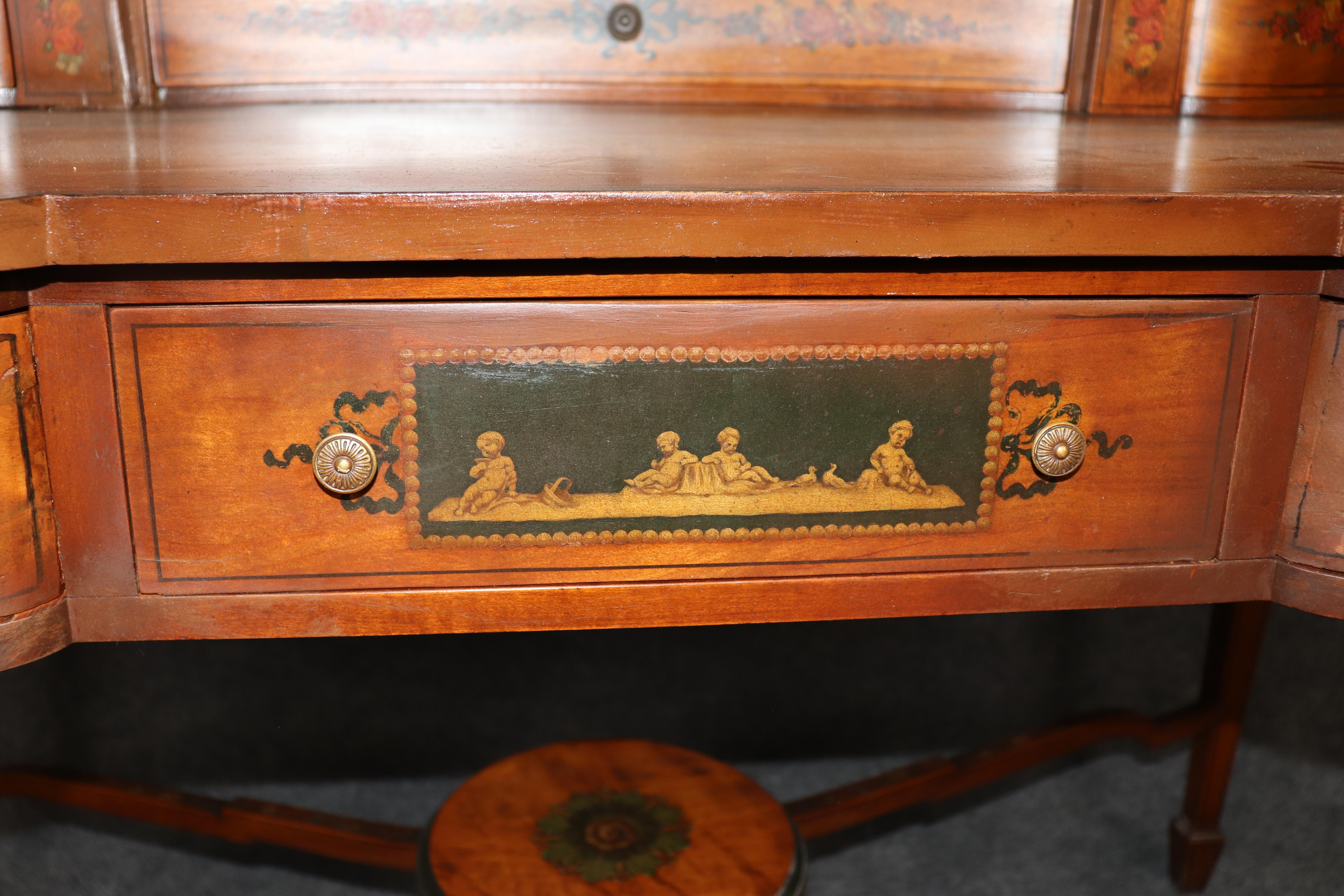 Raro Vanity da donna in stile Adams decorato con vernice in legno di raso, circa 1890 in vendita 8