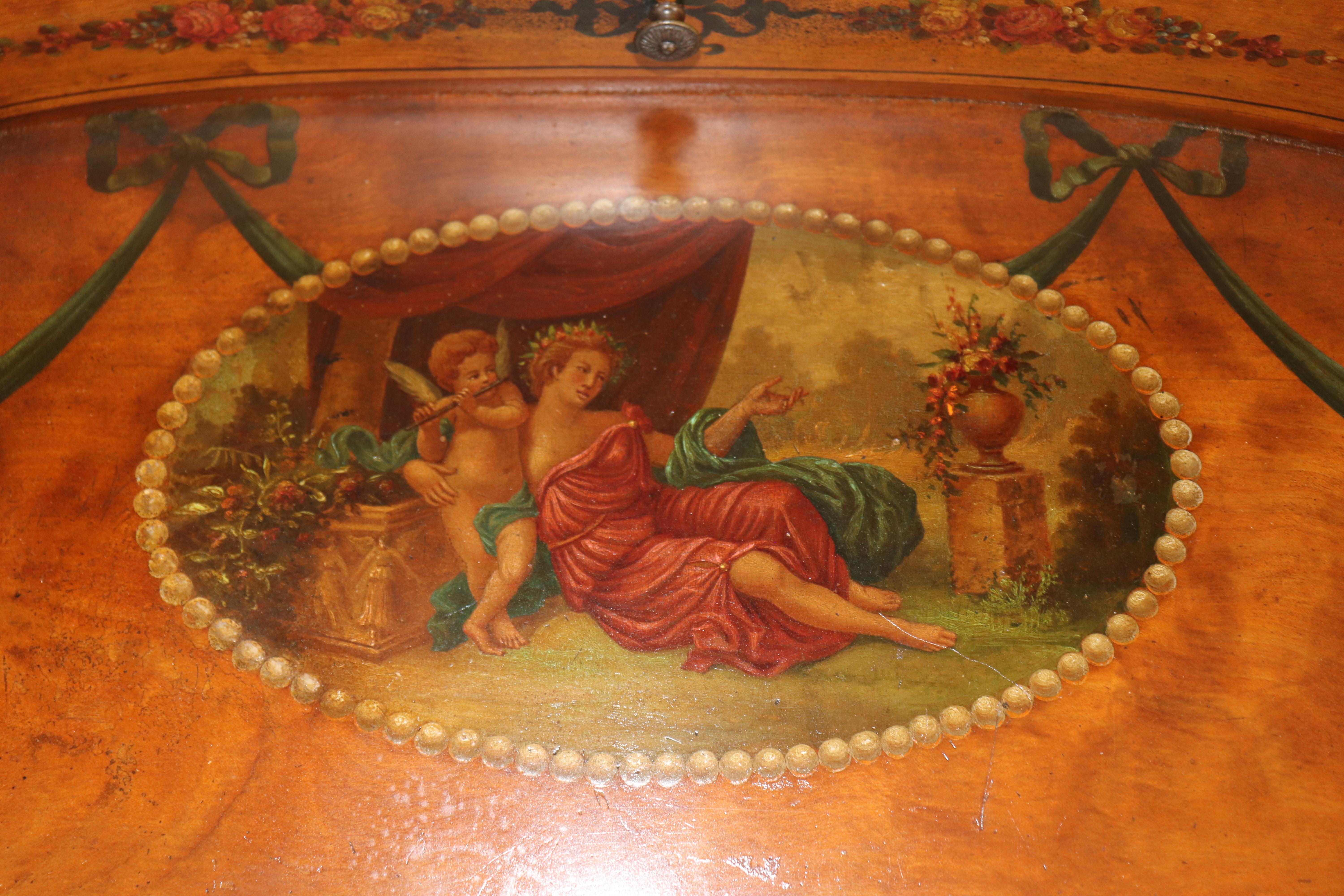 Raro Vanity da donna in stile Adams decorato con vernice in legno di raso, circa 1890 in vendita 9