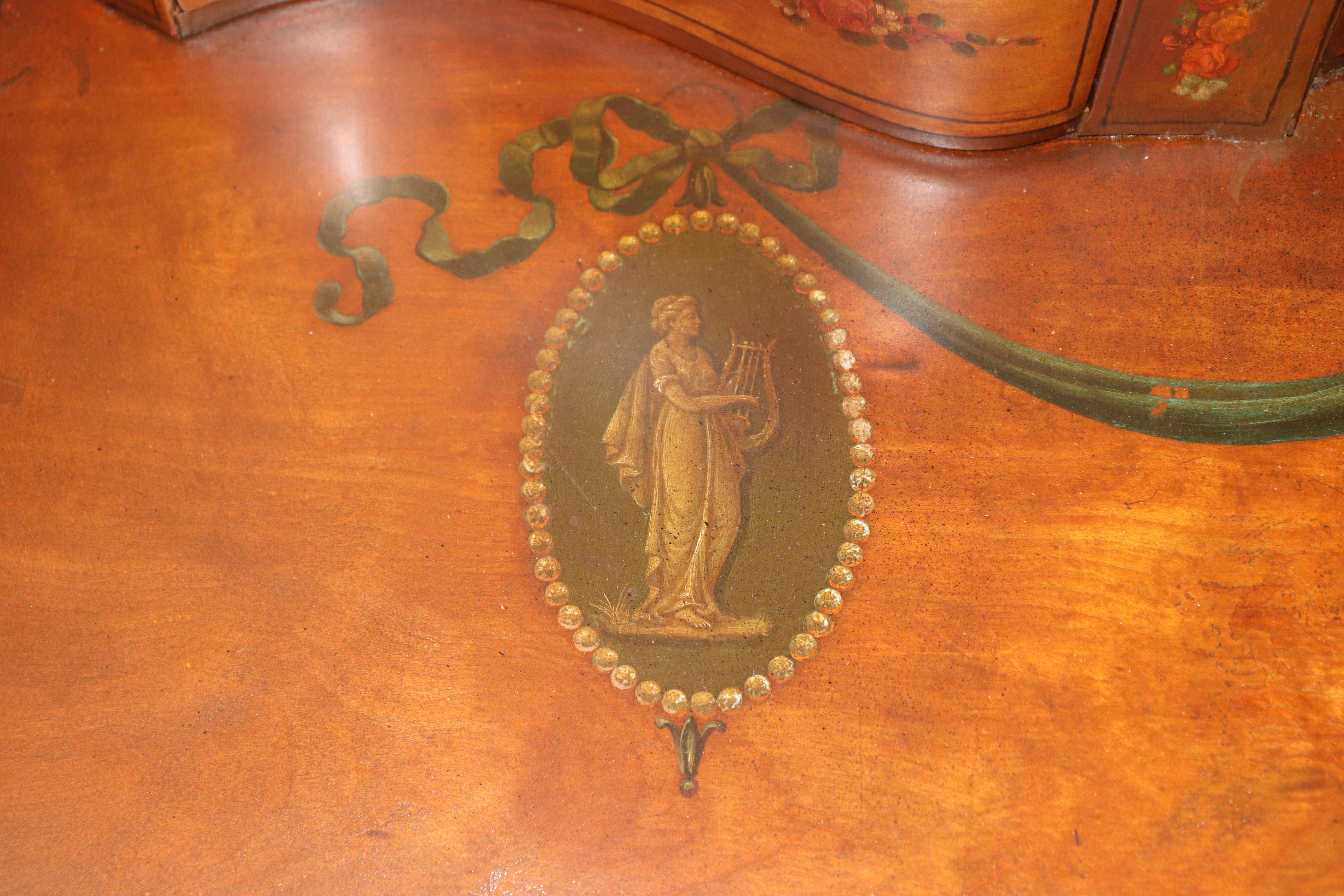 Raro Vanity da donna in stile Adams decorato con vernice in legno di raso, circa 1890 in vendita 10