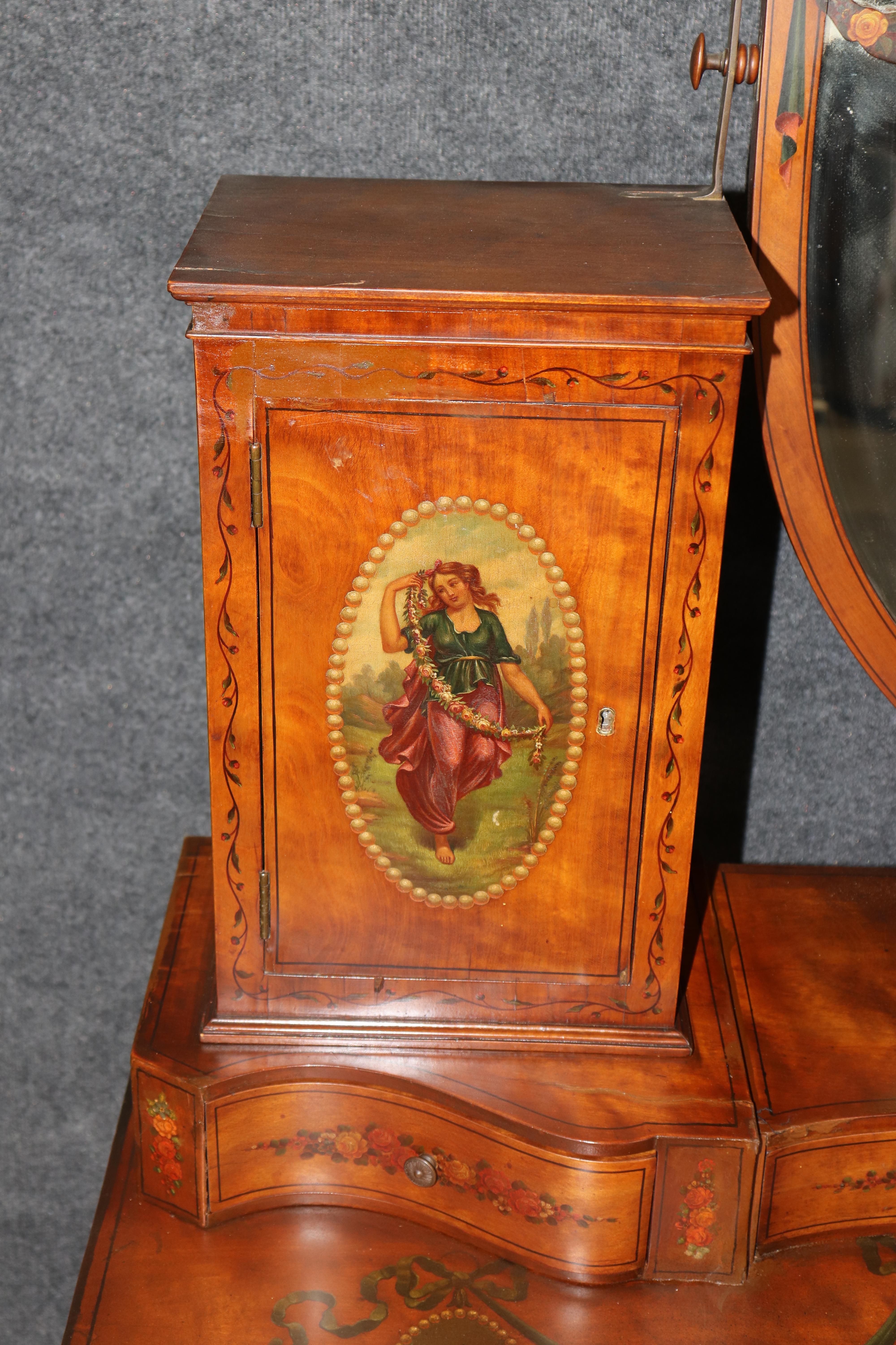 Raro Vanity da donna in stile Adams decorato con vernice in legno di raso, circa 1890 in vendita 2