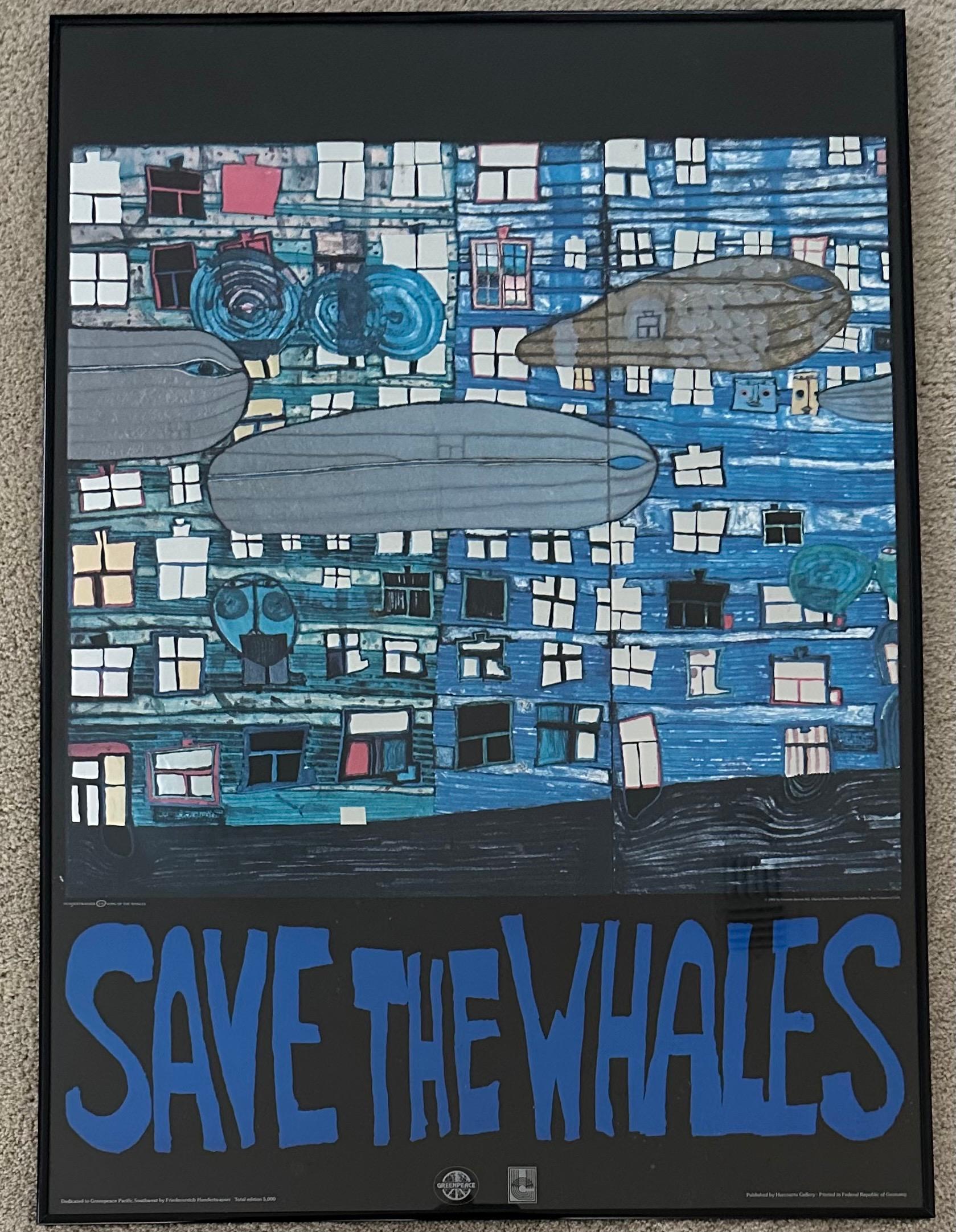 Seltenes Offsetdruckplakat „Save the Whales“ von Friedensreich Hundertwasser, Offsetdruck (Postmoderne) im Angebot