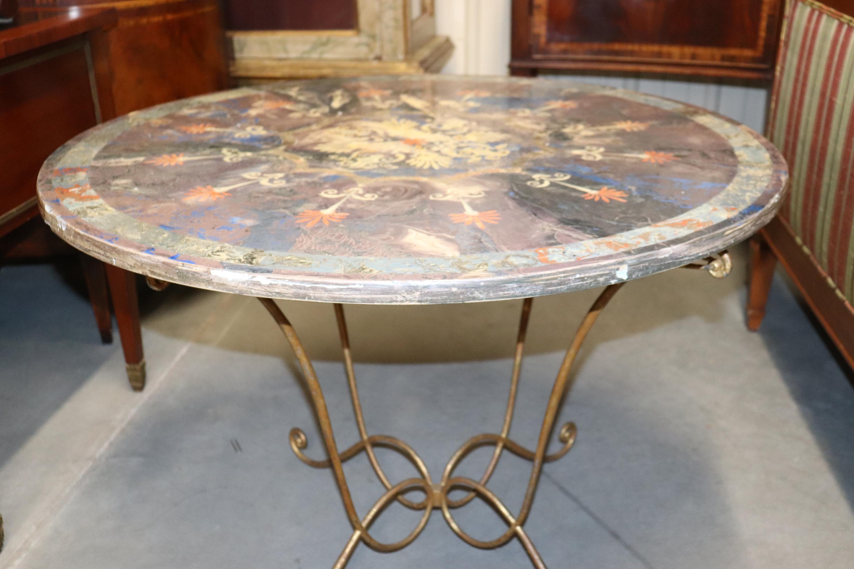 Rare Scagliola Decorated Gilded Wrought Iron Base Center Table For Sale 7