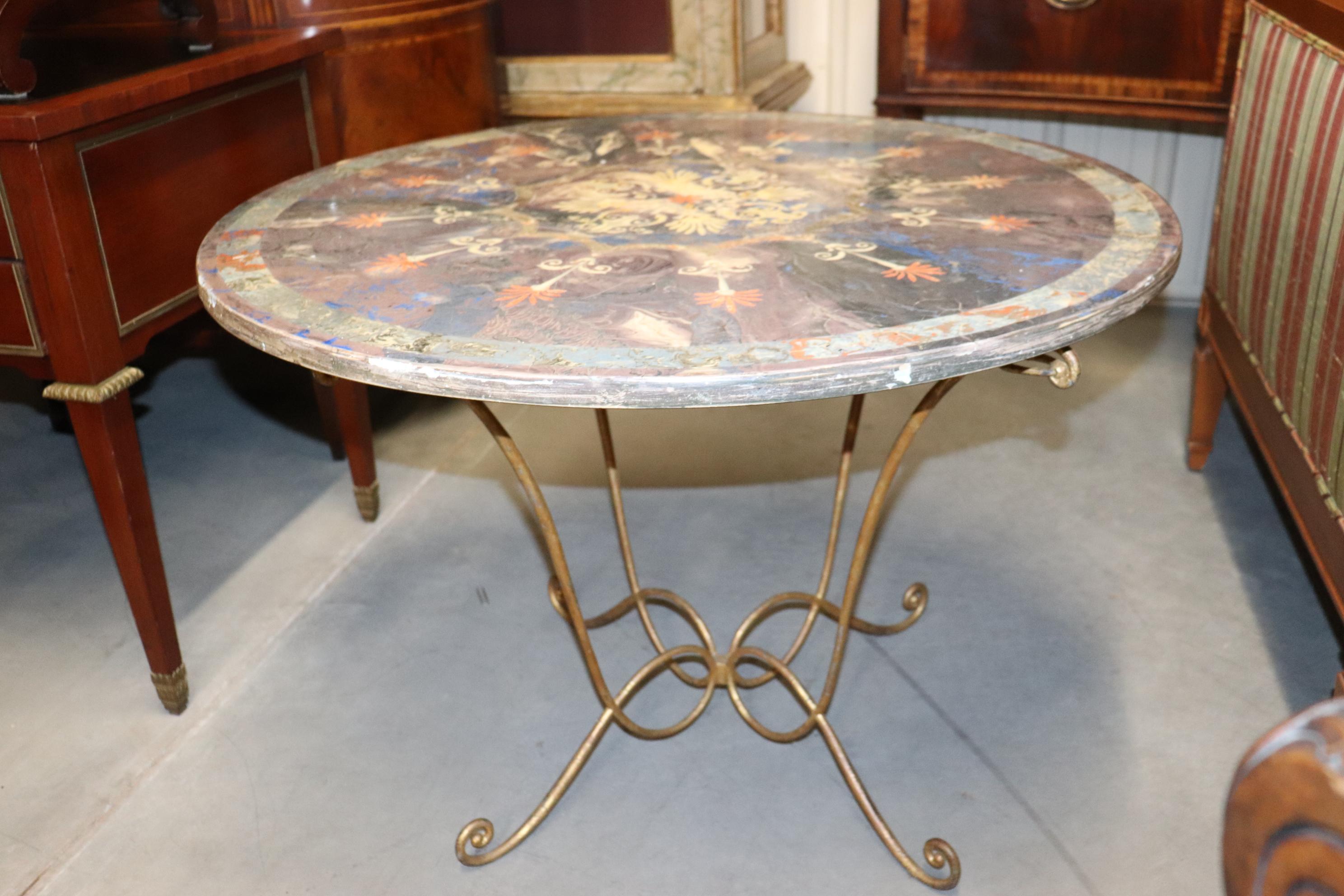 Rare Scagliola Decorated Gilded Wrought Iron Base Center Table For Sale 8