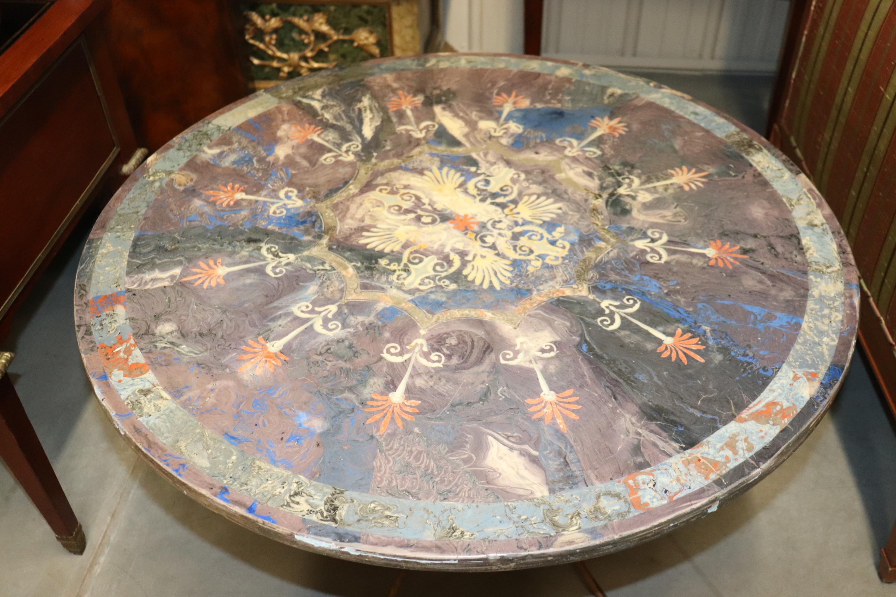 Rare Scagliola Decorated Gilded Wrought Iron Base Center Table In Good Condition For Sale In Swedesboro, NJ