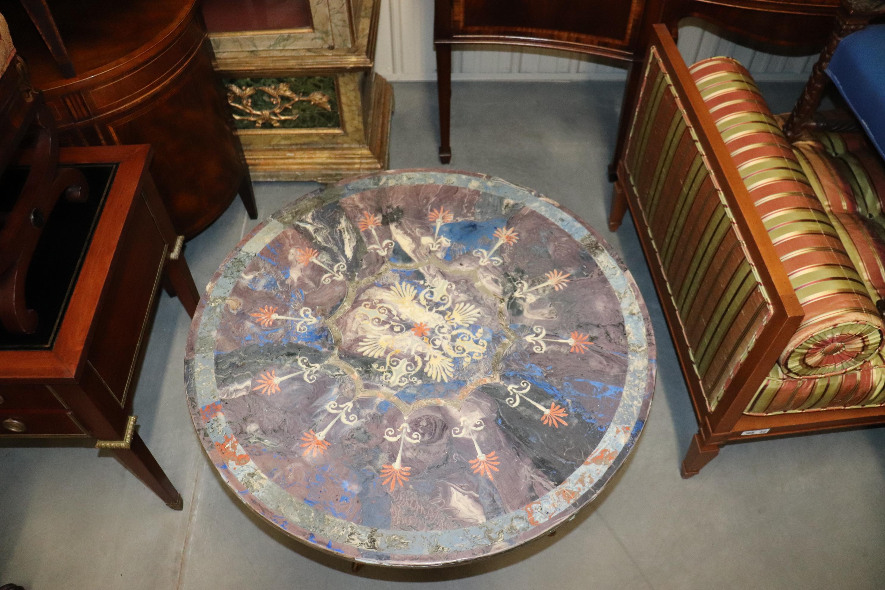 Mid-20th Century Rare Scagliola Decorated Gilded Wrought Iron Base Center Table For Sale