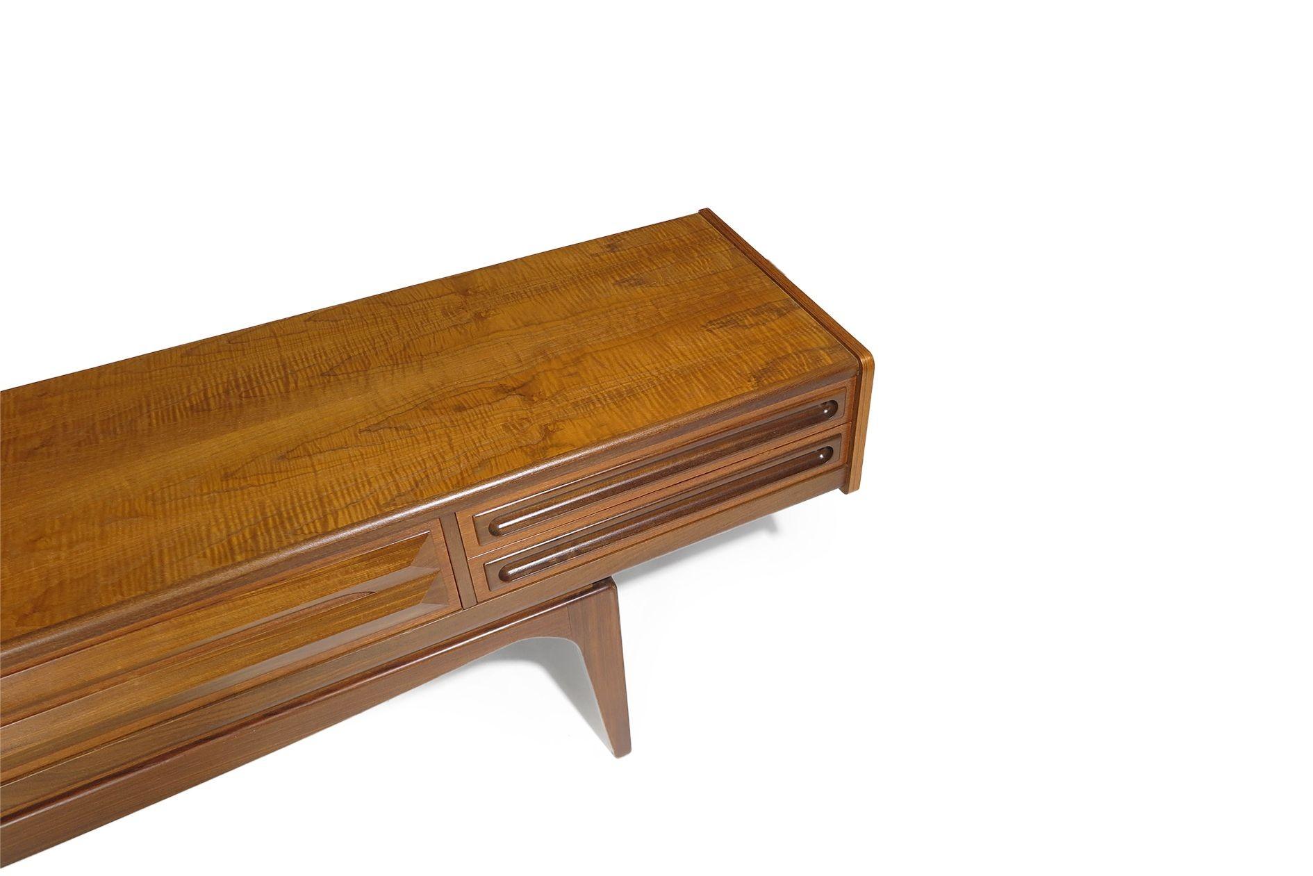 Oiled Rare Scandinavian Low Teak Sideboard Media Credenza on Sculptural Legs