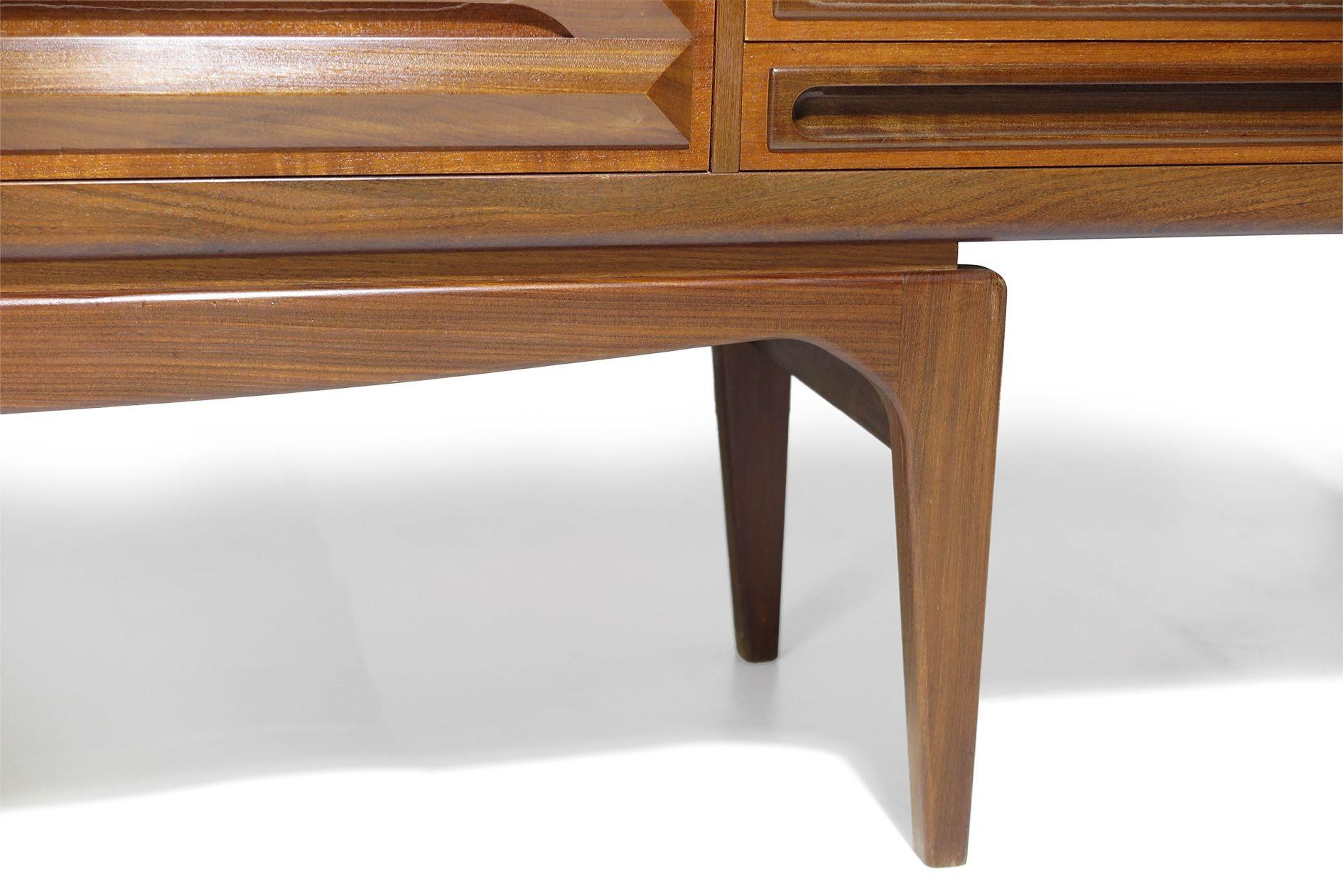 20th Century Rare Scandinavian Low Teak Sideboard Media Credenza on Sculptural Legs