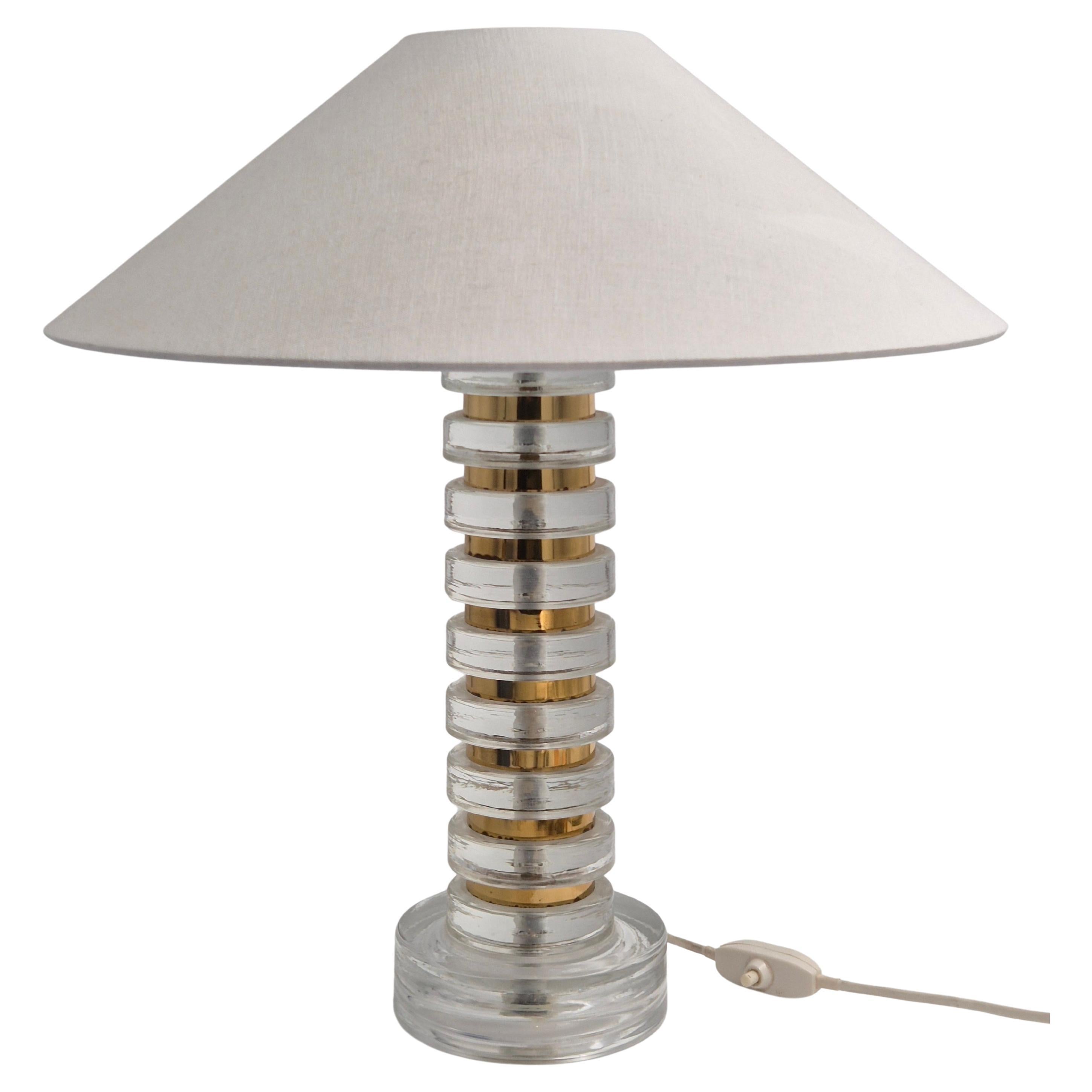 Rare Scandinavian / Midcentury Modern table lamp with Orrefors glass and brass For Sale
