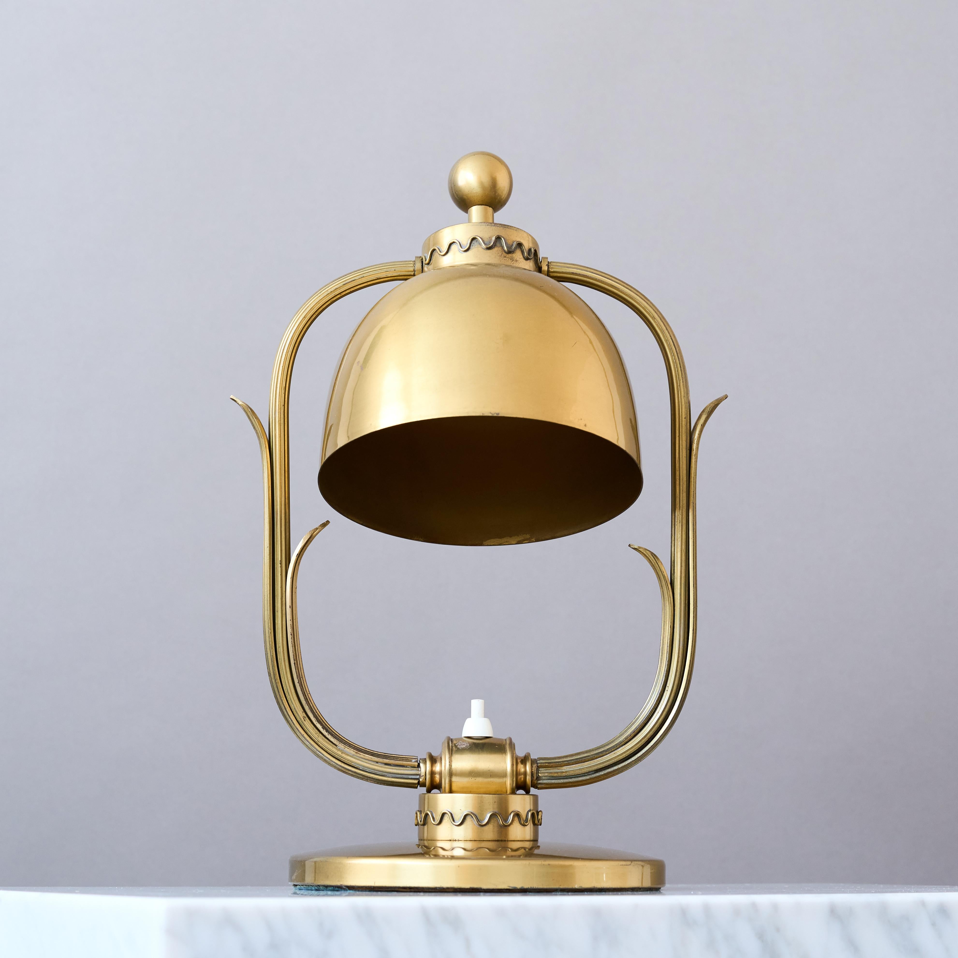 Swedish Rare Scandinavian Modern Brass Table Lamp. Sweden, 1940s. For Sale