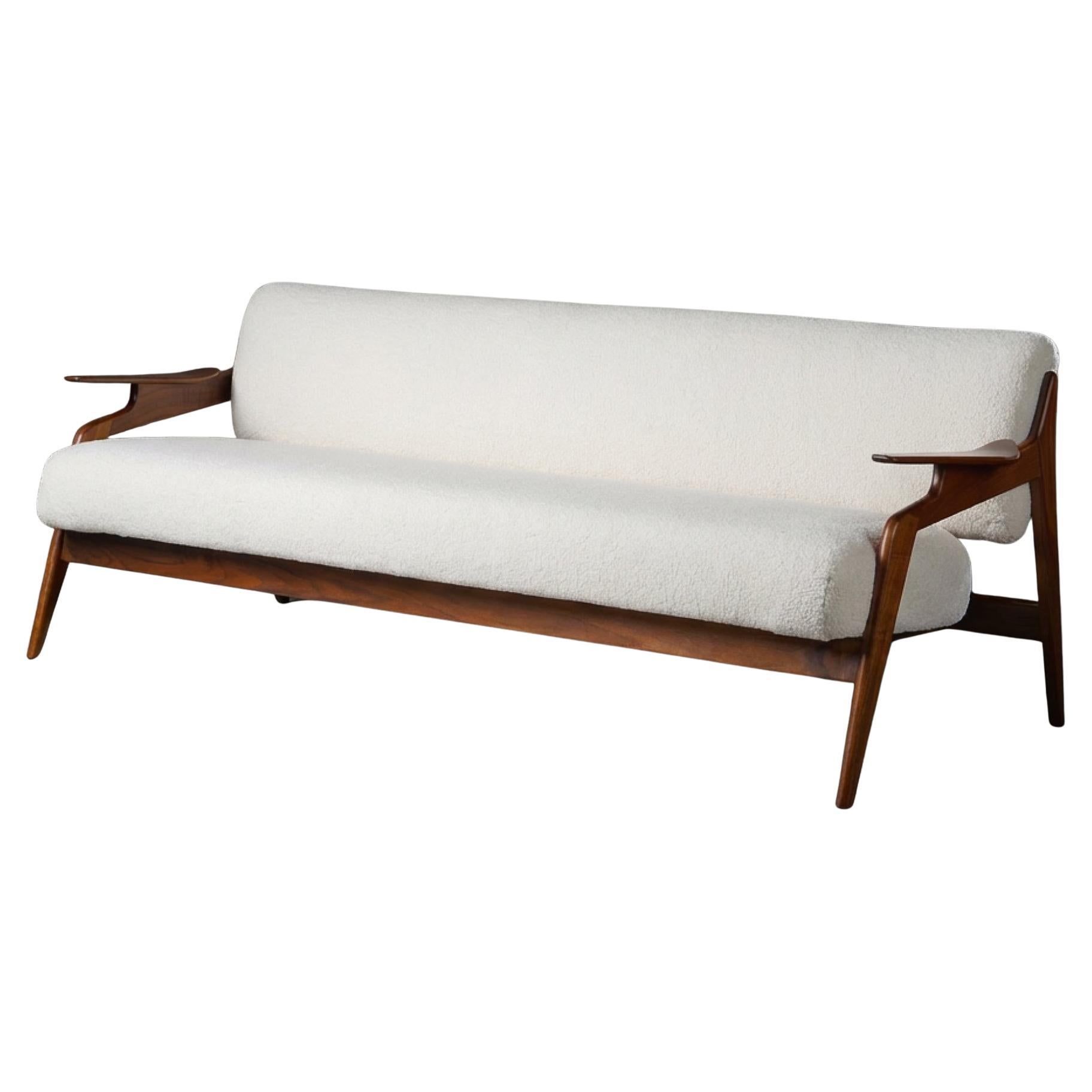 Rare Scandinavian Modern Walnut Settee by Collection Emond