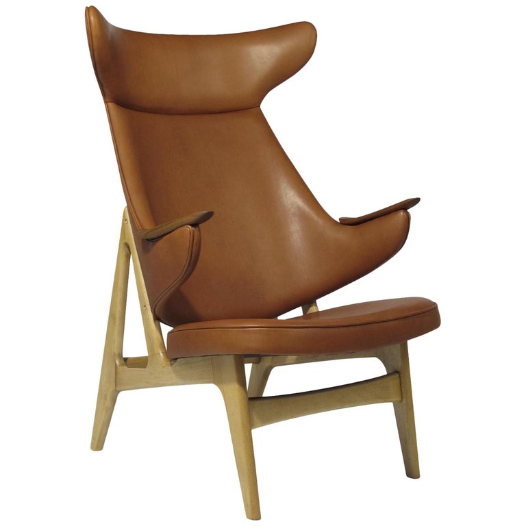 Rare Scandinavian Ox Lounge Chair In, Saddle Leather Chair