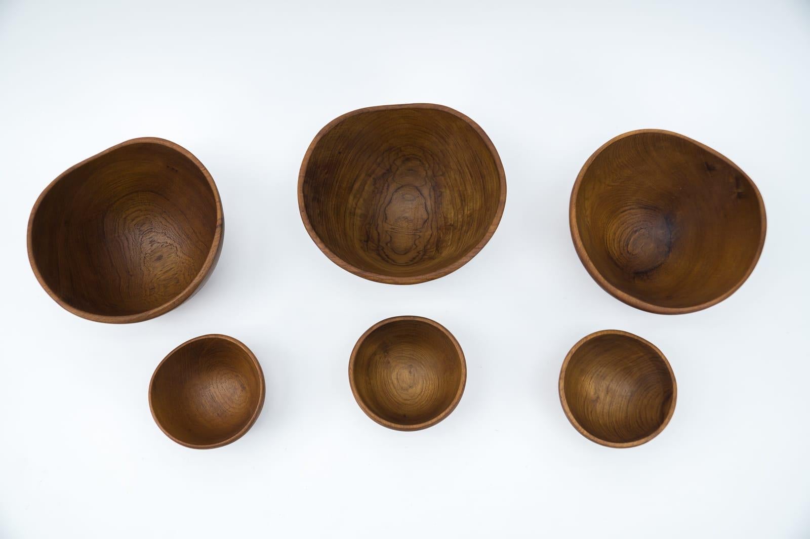 Rare Scandinavian Set of Six Teak Bowls, 1960s For Sale 1