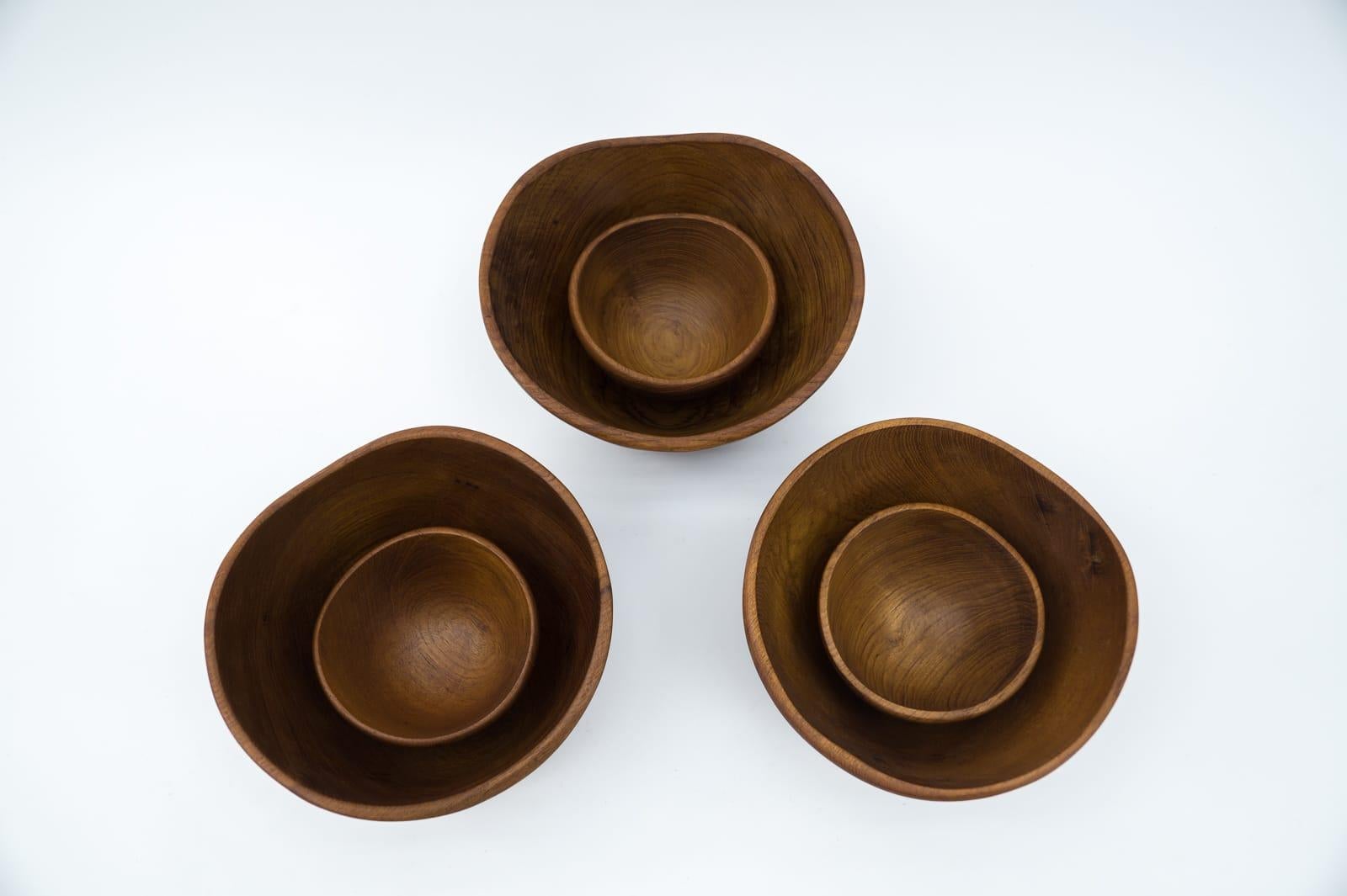 Rare Scandinavian Set of Six Teak Bowls, 1960s For Sale 2