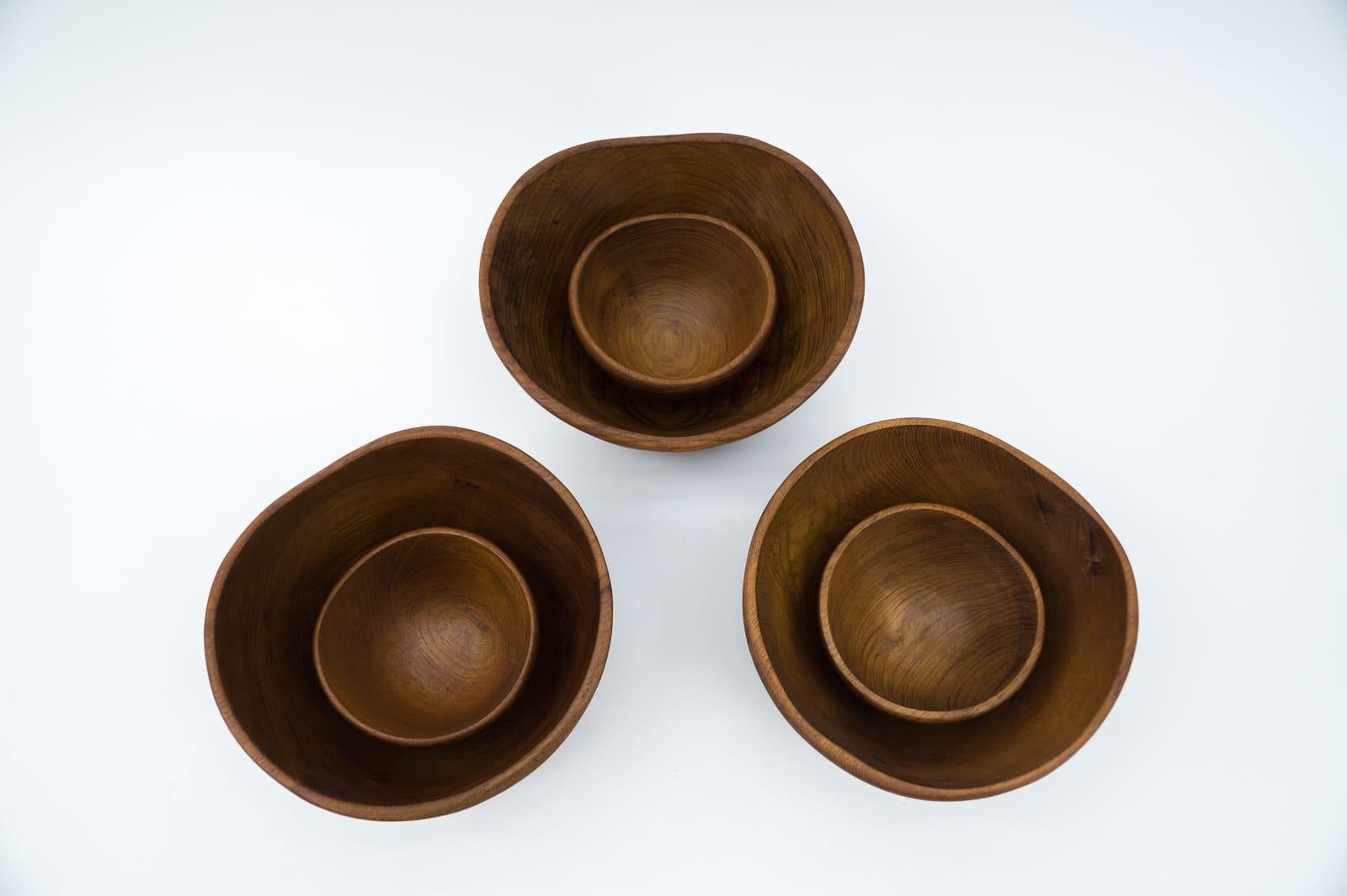 Raro set scandinavo di sei ciotole in teak, anni '60 in vendita 1