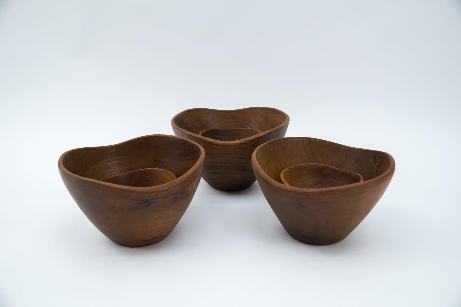 Rare Scandinavian Set of Six Teak Bowls, 1960s For Sale 3