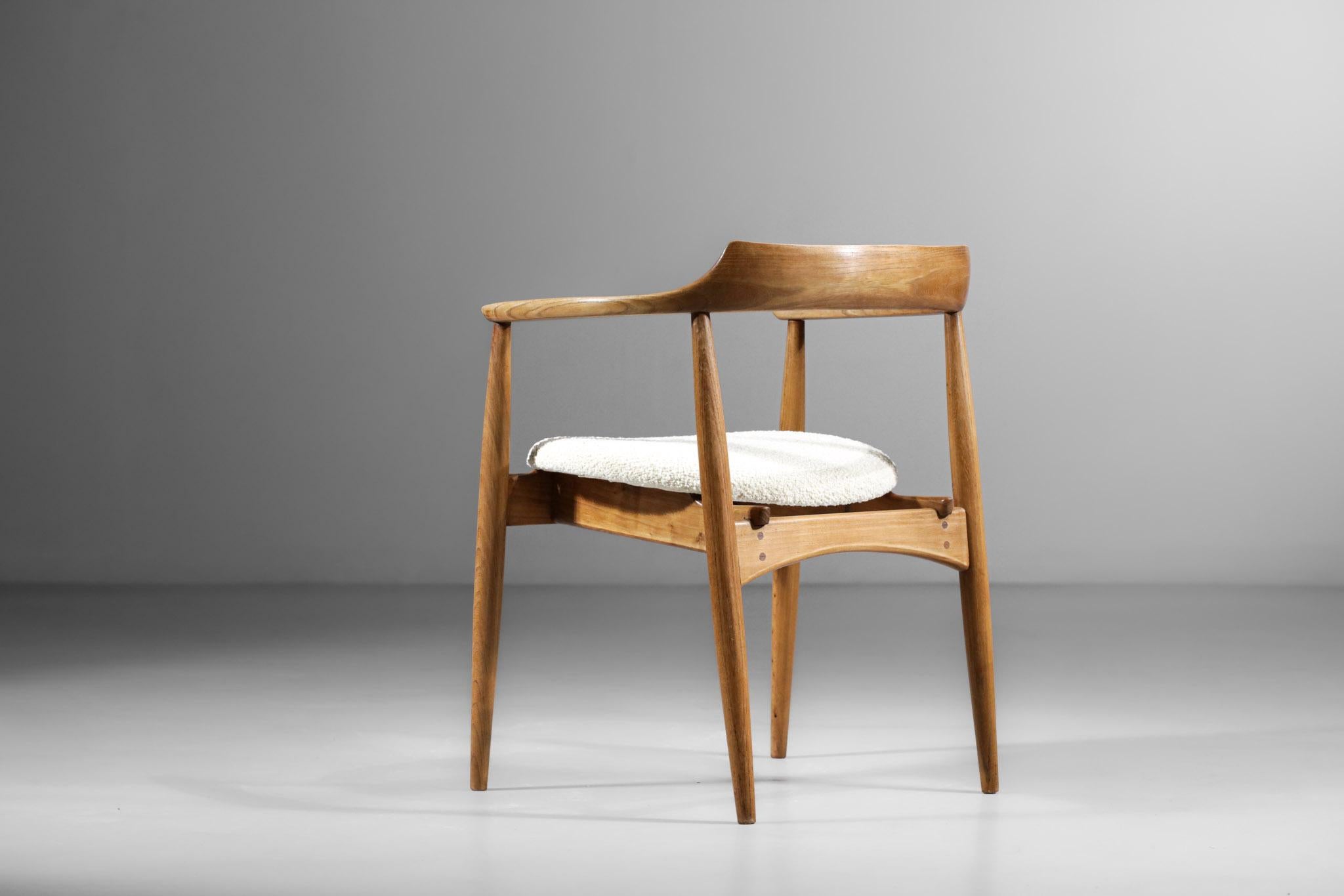 Rare Scandinavian Solid Oak Armchair Style Hans Wegner with Armrest Danish, 1960 In Good Condition For Sale In Lyon, FR