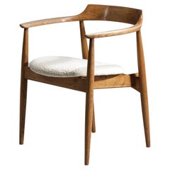 Rare Scandinavian Solid Oak Armchair Style Hans Wegner with Armrest Danish, 1960