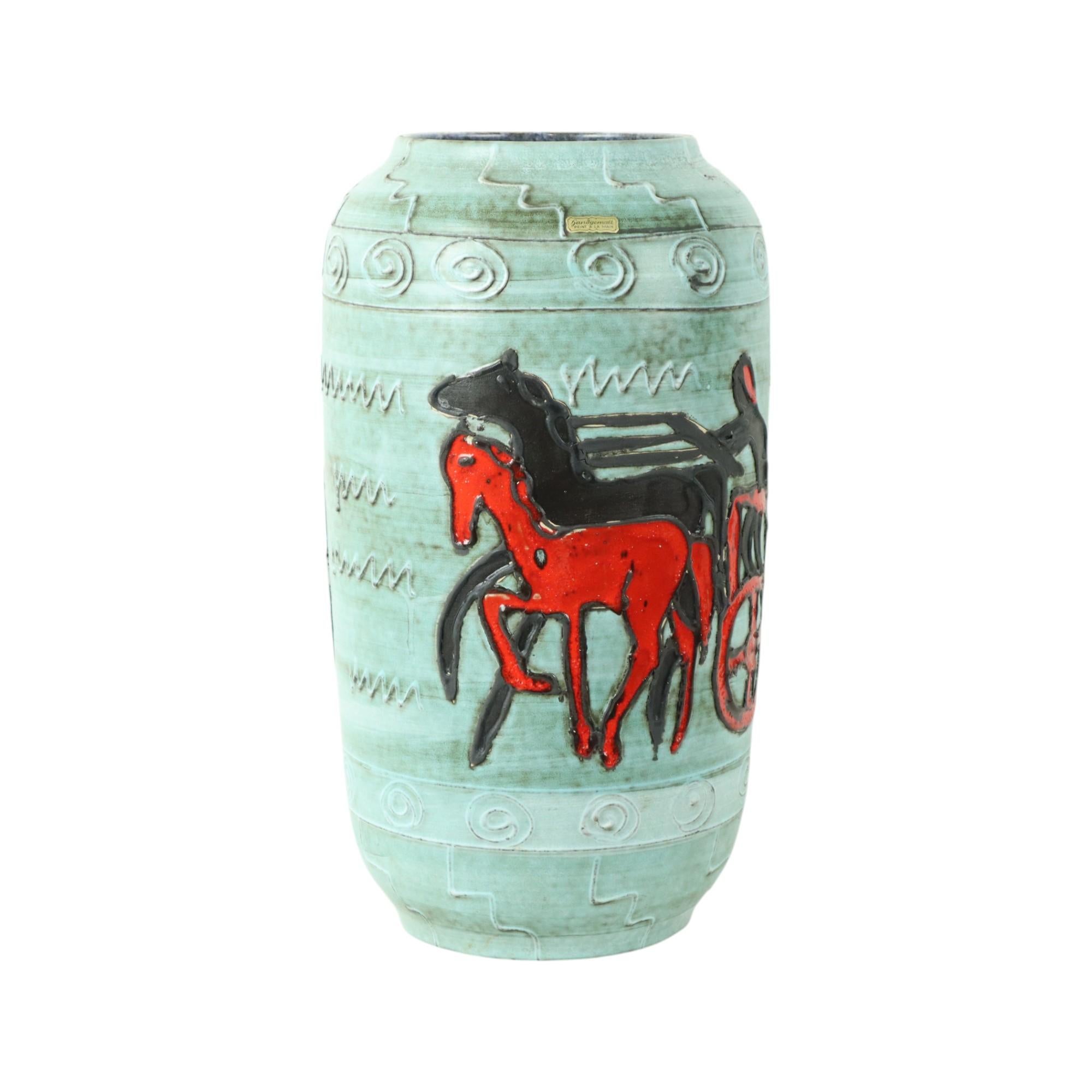 Mid-Century moderno Raro vaso Scheurich XL Germania Ovest Cavallo Carro 546-50 in vendita
