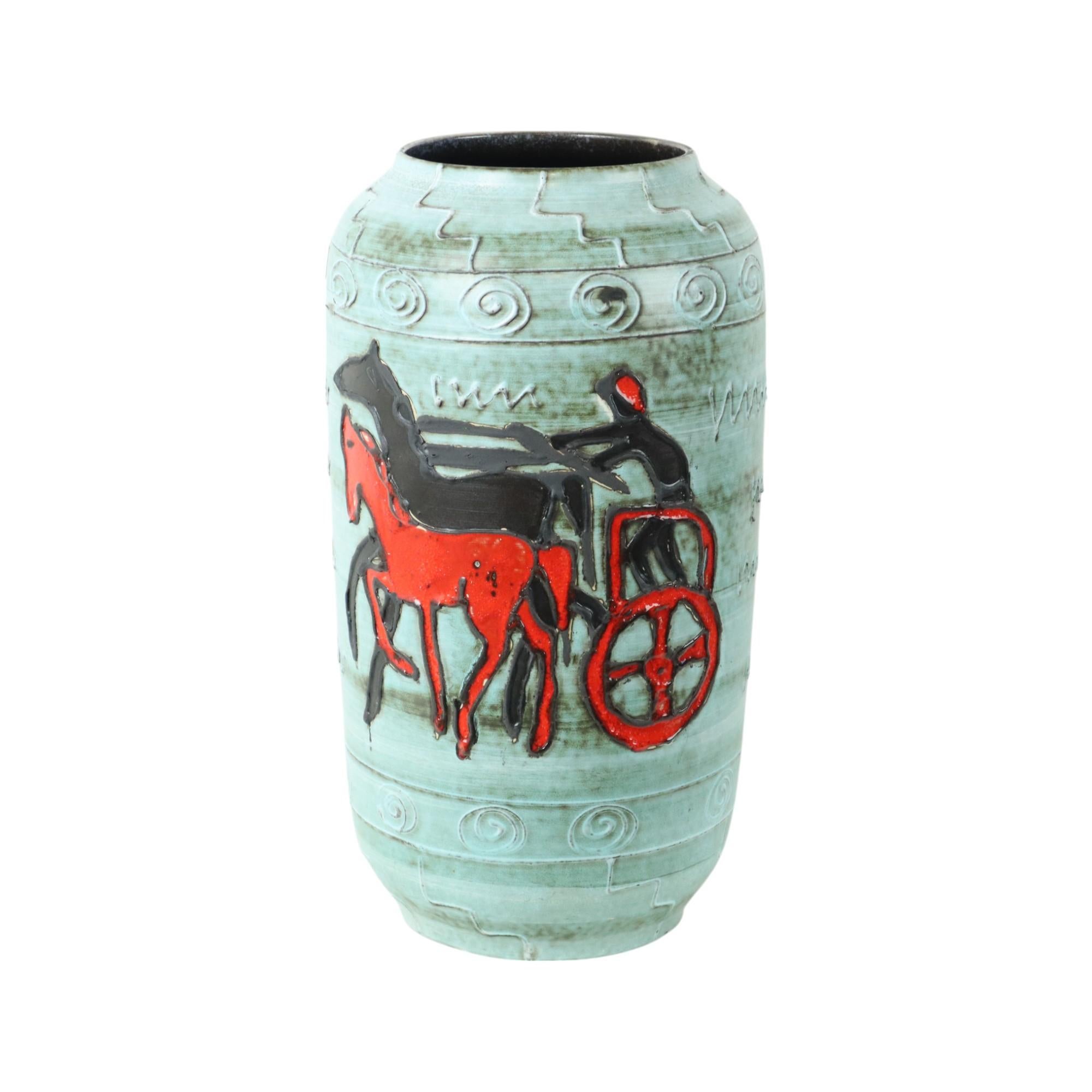 Smaltato Raro vaso Scheurich XL Germania Ovest Cavallo Carro 546-50 in vendita