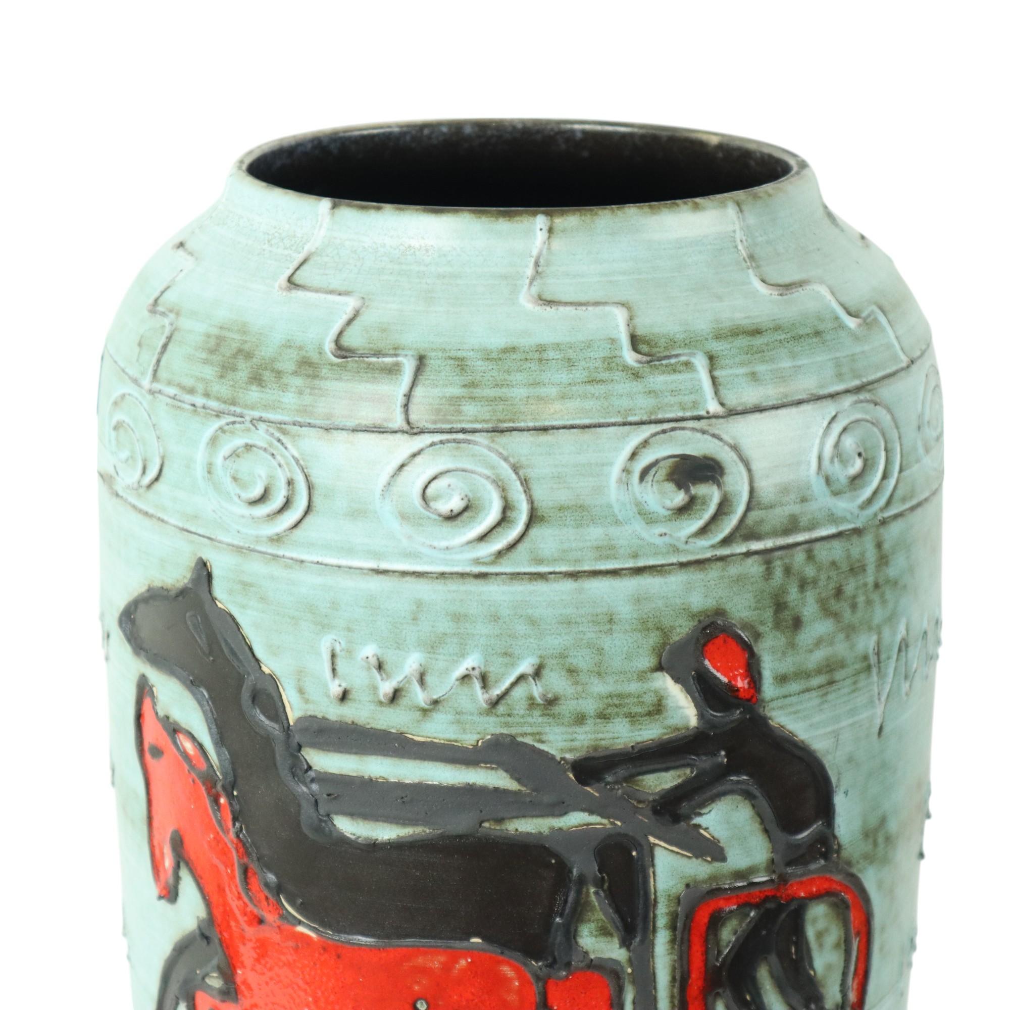 Raro vaso Scheurich XL Germania Ovest Cavallo Carro 546-50 In condizioni ottime in vendita a Poperinge, BE