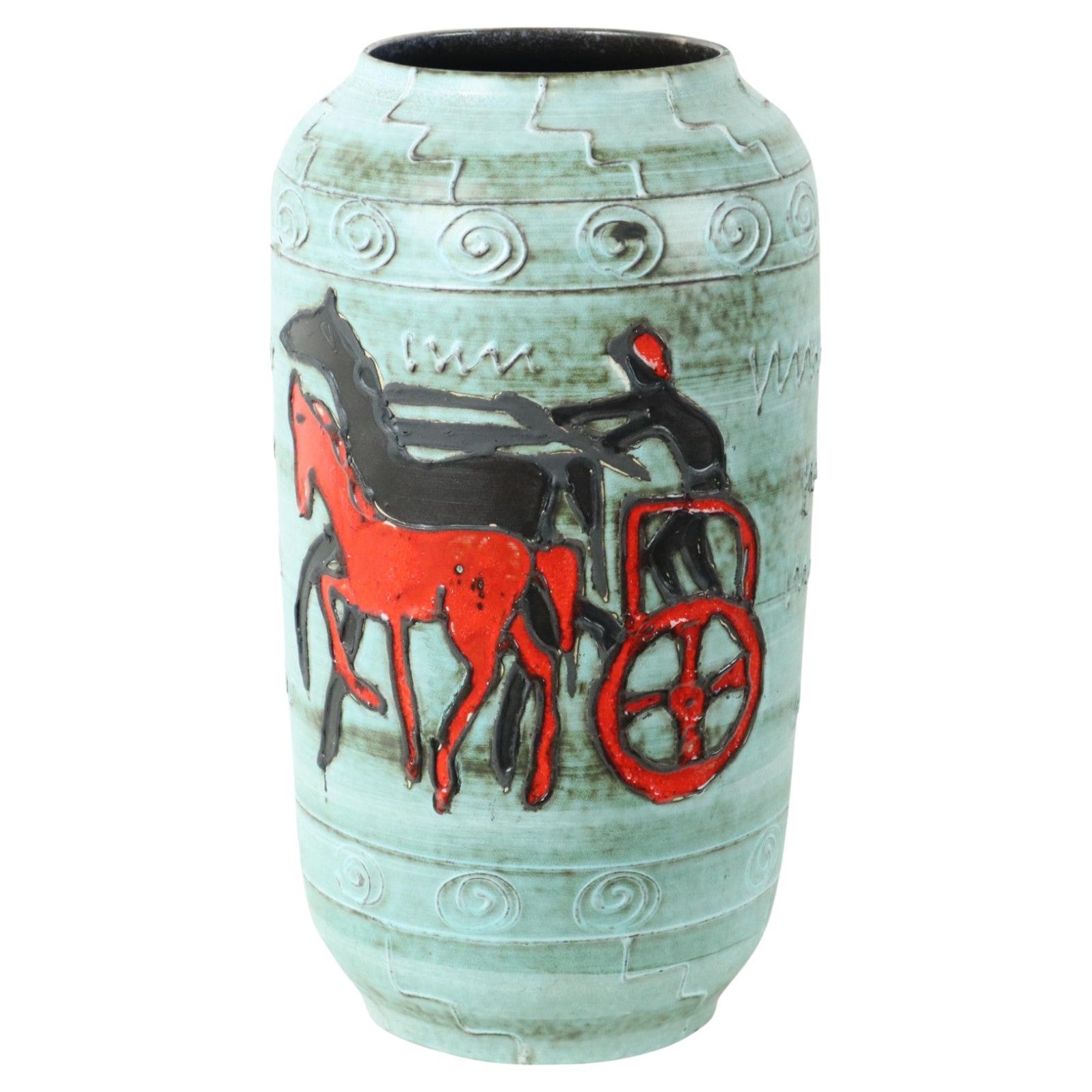 Raro vaso Scheurich XL Germania Ovest Cavallo Carro 546-50 in vendita