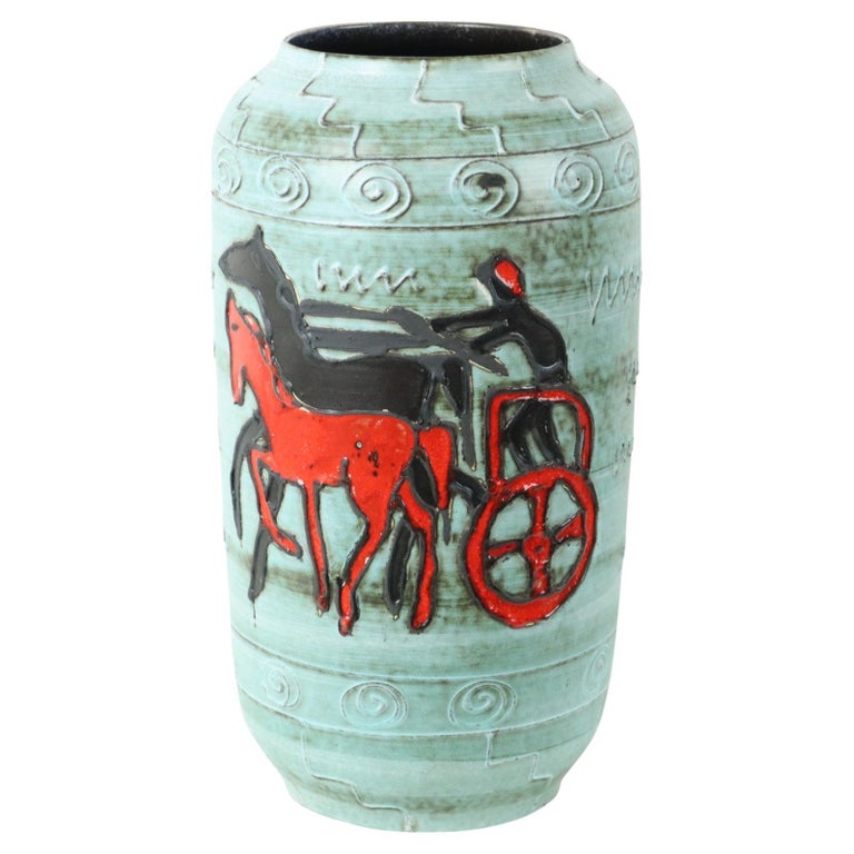 Rare Scheurich Vase XL West Germany Horse Chariot 546-50