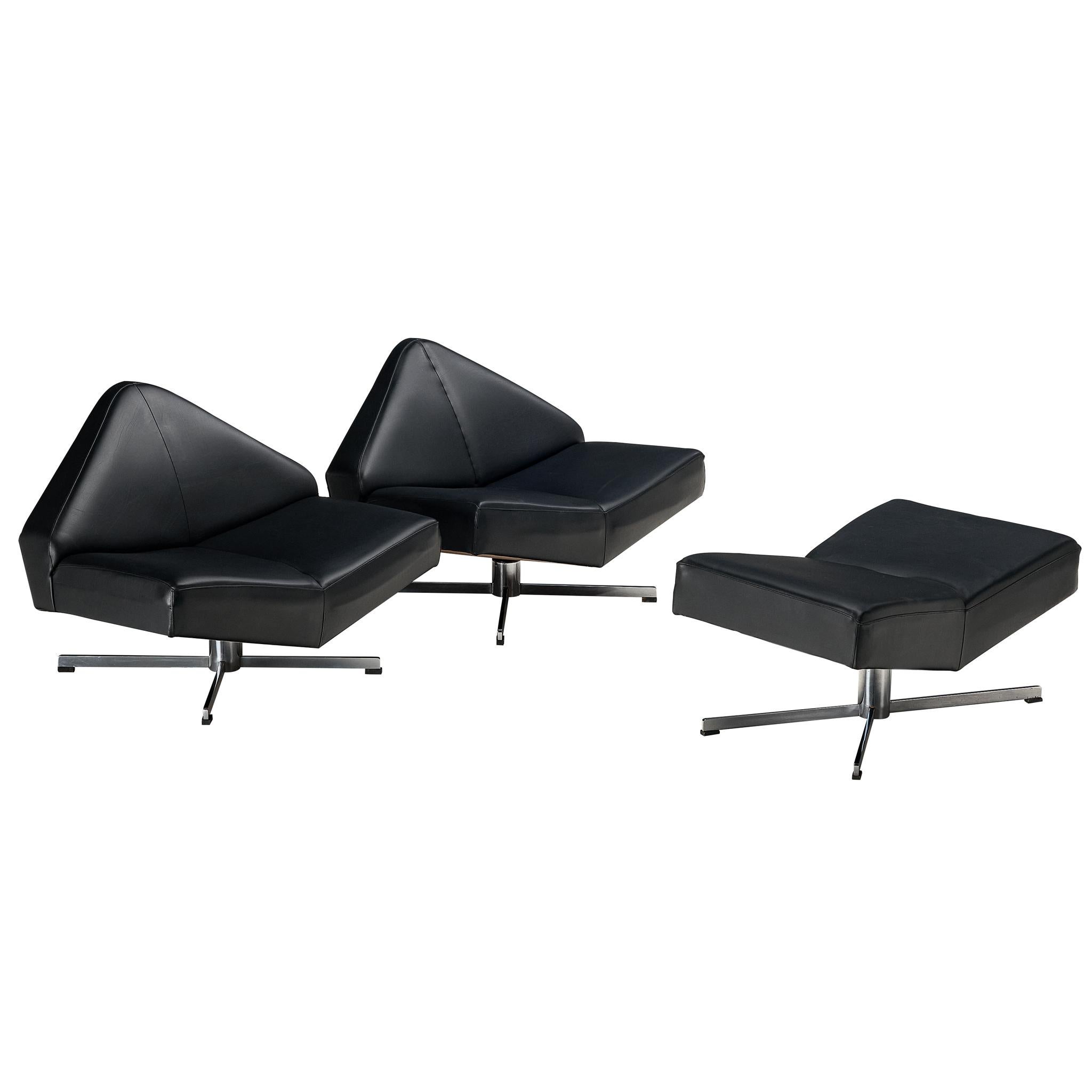 Rare Schmieder Angular Faceted 
Brasilia
 Lounge Chairs in Black Upholstery and Steel For Sale