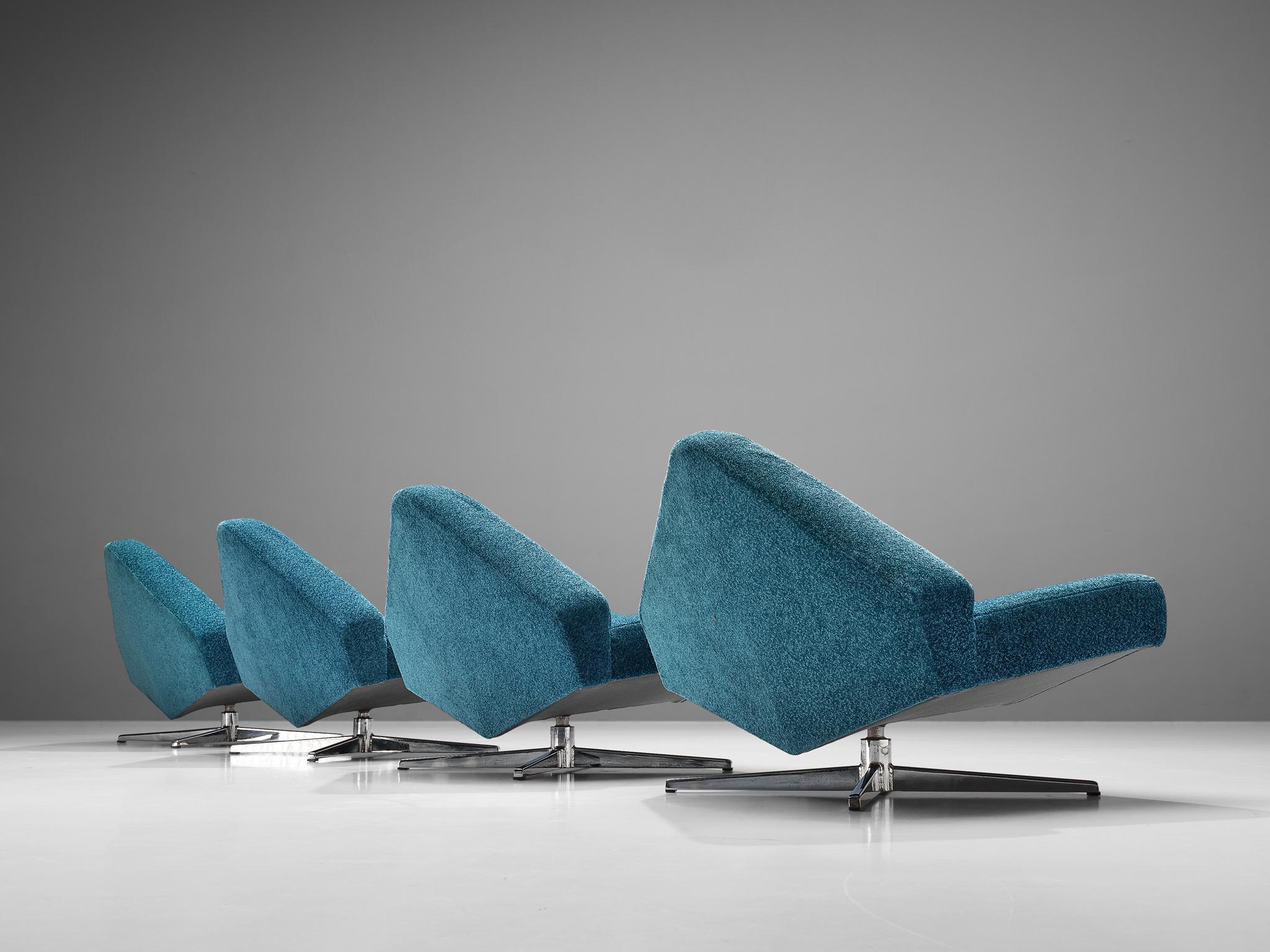 Rare Schmieder 'Brasilia' Lounge Chairs in Blue Upholstery  In Good Condition In Waalwijk, NL