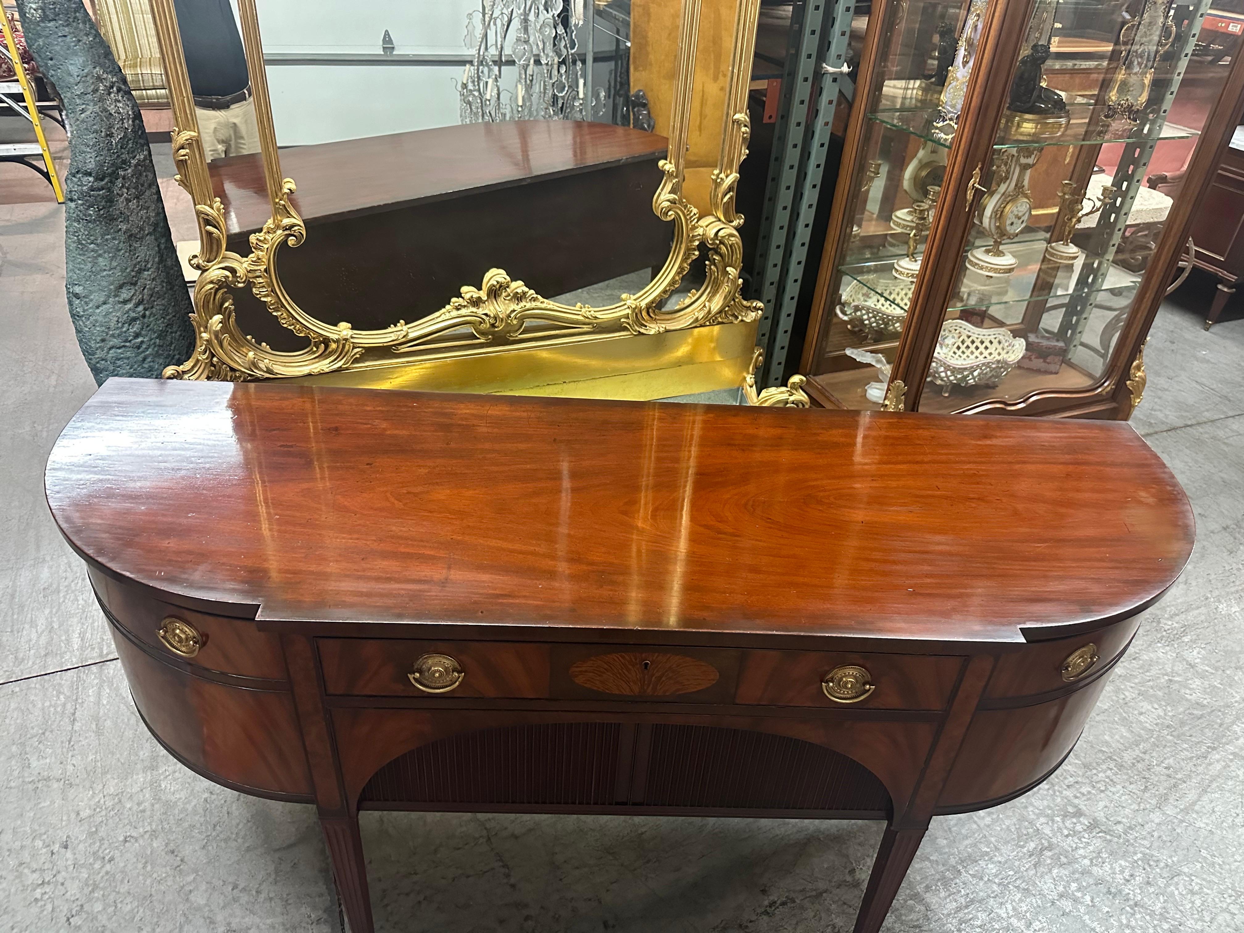 American Rare Schmieg and Kotzian Hepplewhite Faux Tambor Demilune Sideboard Buffet