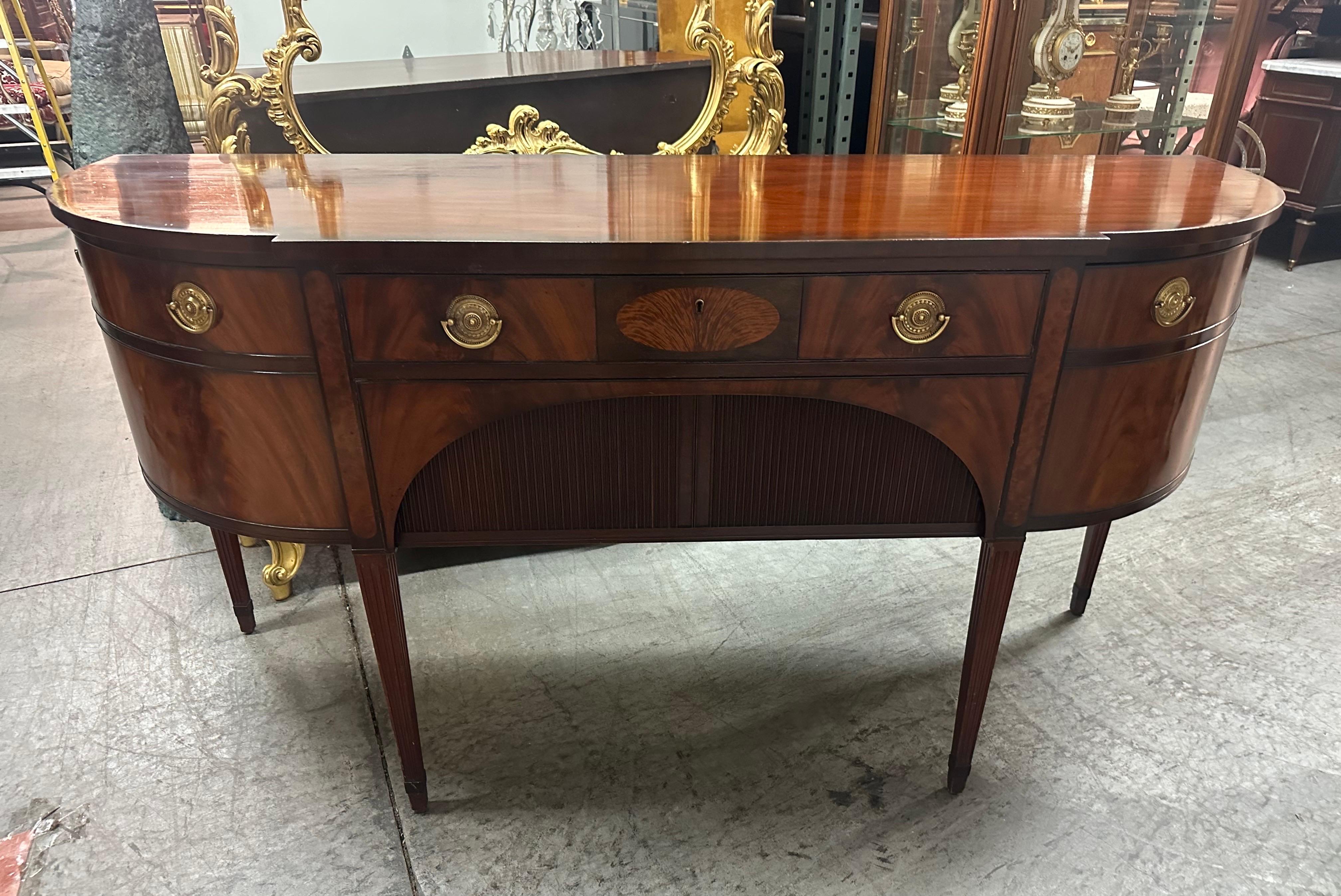 Rare Schmieg and Kotzian Hepplewhite Faux Tambor Demilune Sideboard Buffet 3