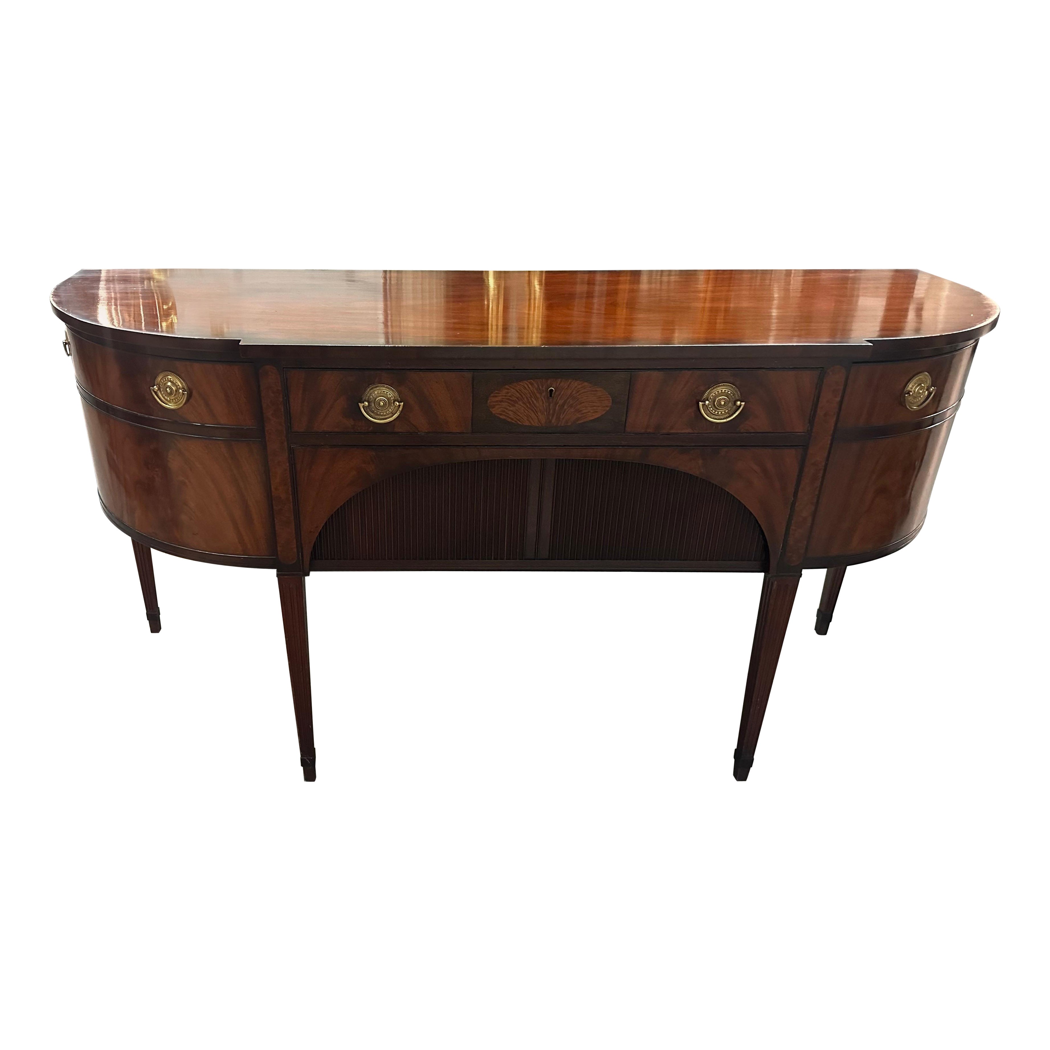 Rare Schmieg and Kotzian Hepplewhite Faux Tambor Demilune Sideboard Buffet