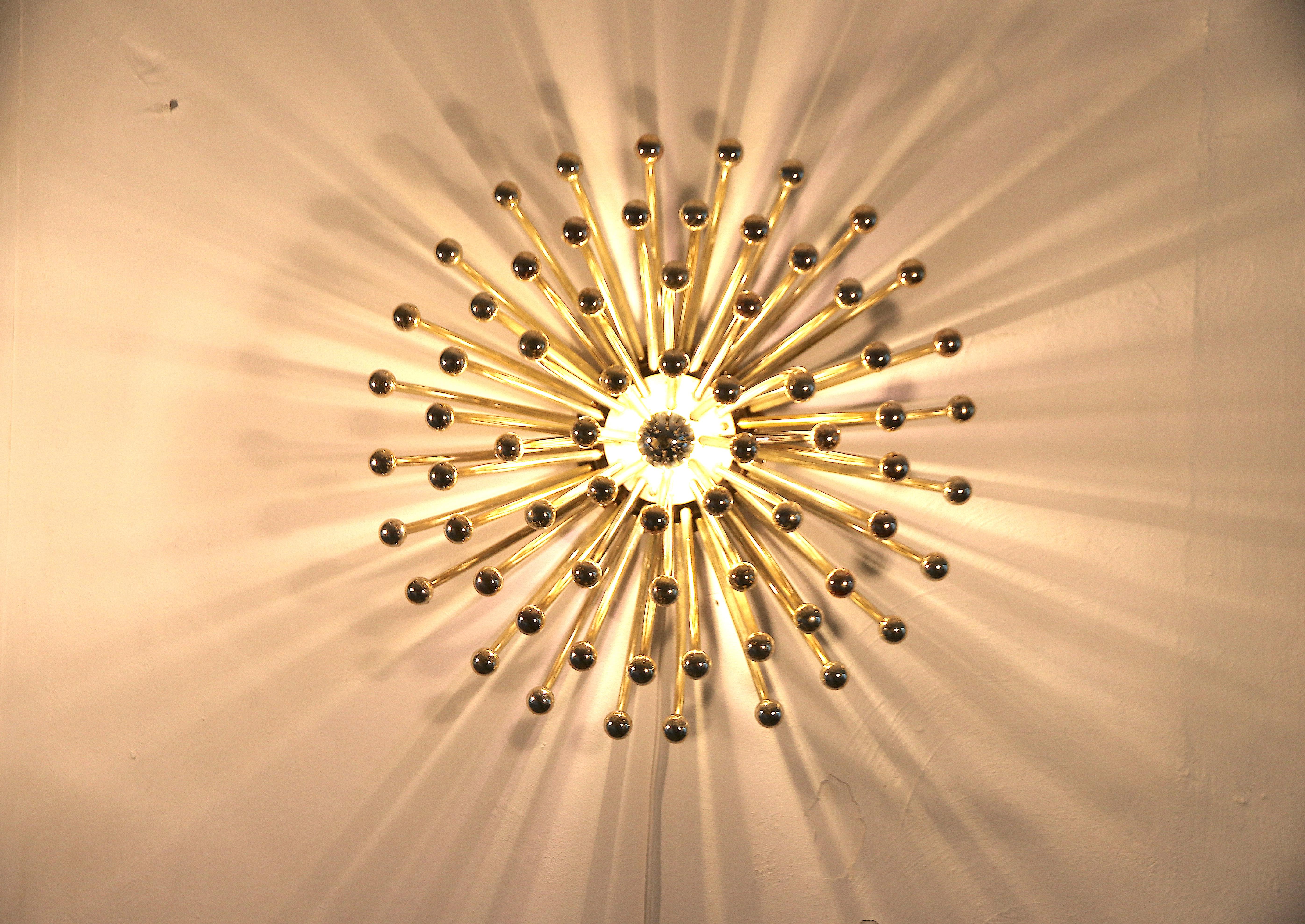 The large gold versions of the Pistillo lamps are extremely rare. Original signed Studio Tetrarch - Milano, Italy 1970's wall light (can also be used as ceiling light) made of gold plated ABS plastic. This is a true all-time design classic and is