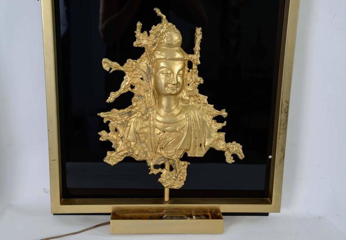 French Rare Sconce with a Buddha Bronze Figure, Maison Guerin, Paris, circa 1970 For Sale