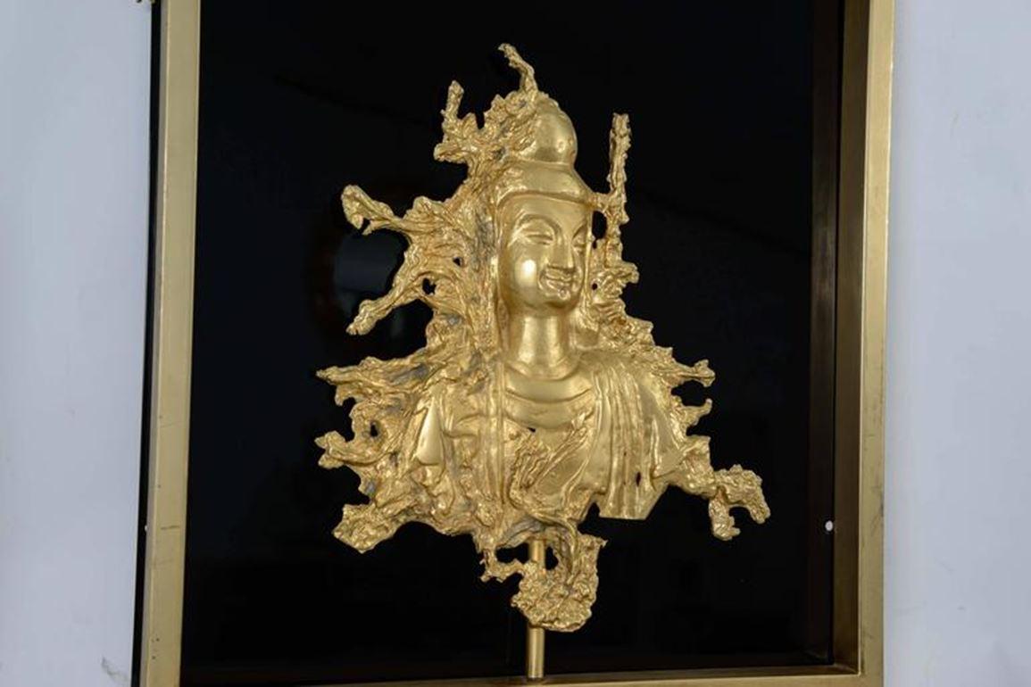 Rare Sconce with a Buddha Bronze Figure, Maison Guerin, Paris, circa 1970 In Good Condition For Sale In Saint-Ouen, FR