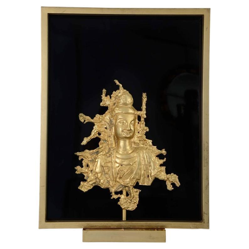 Rare Sconce with a Buddha Bronze Figure, Maison Guerin, Paris, circa 1970 For Sale