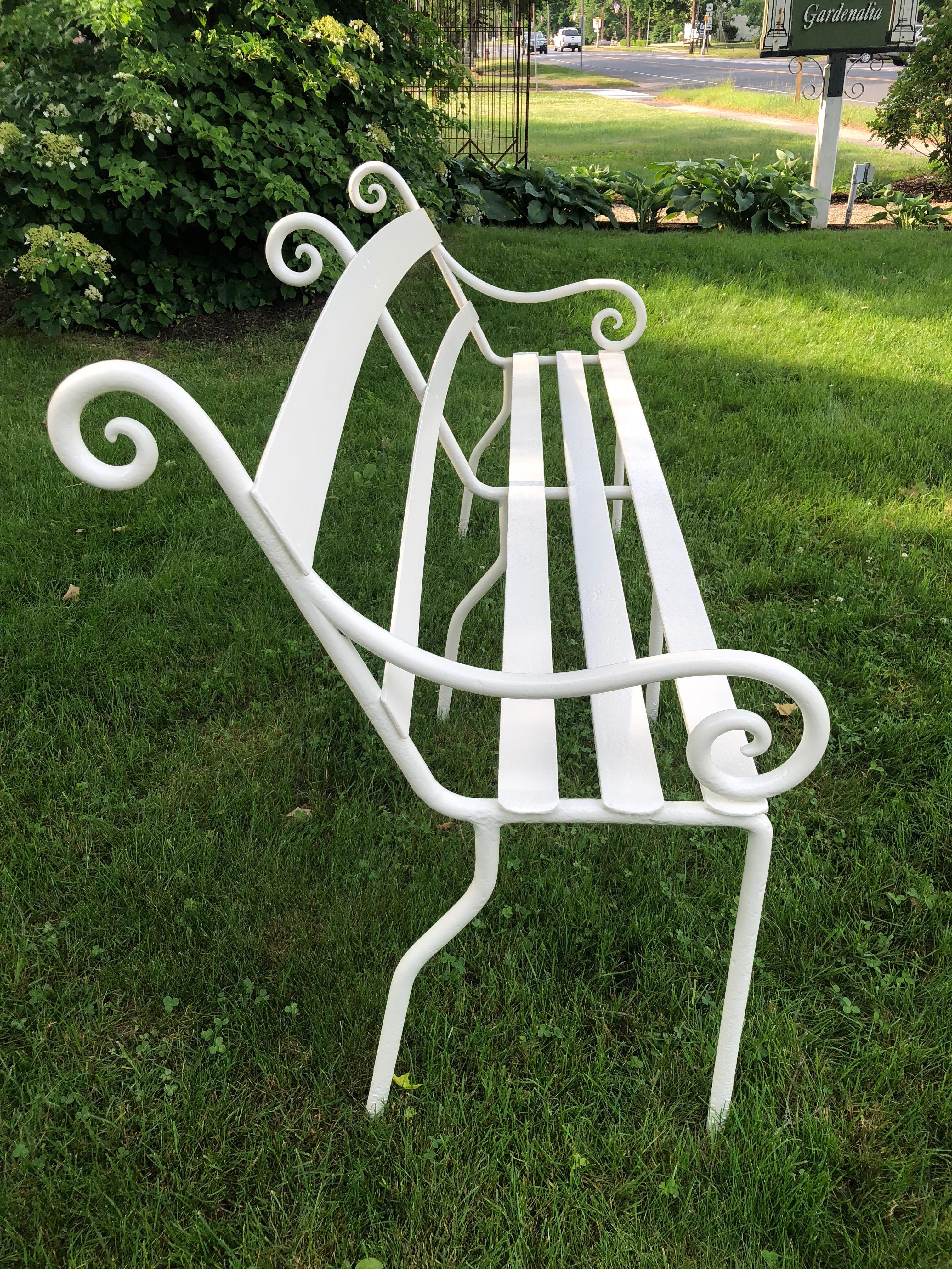 Hand-Crafted Rare Scottish 19th Century Wrought Iron Garden Bench For Sale