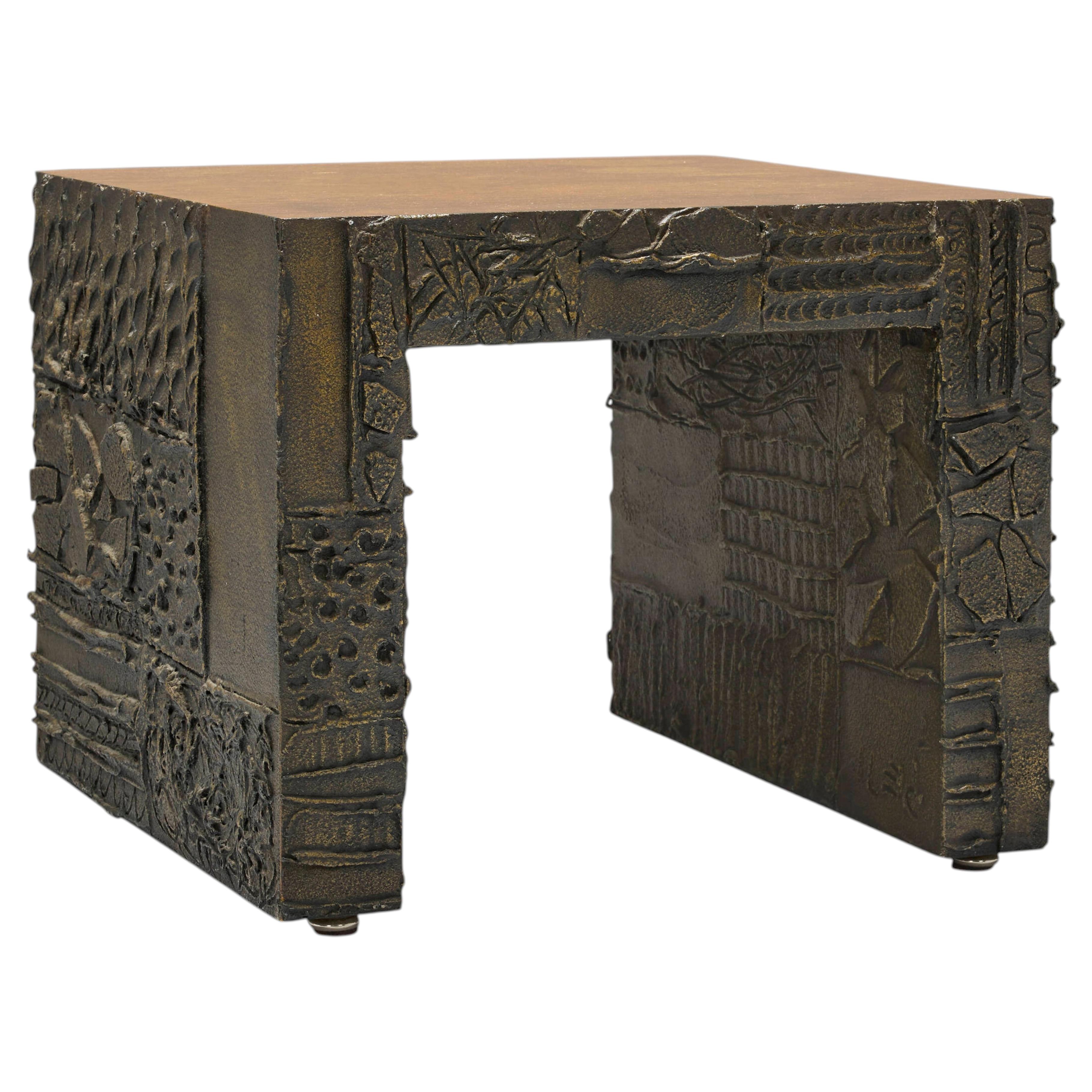 Rare "Sculpted -Bronze" Side Table by Paul Evans for Directional