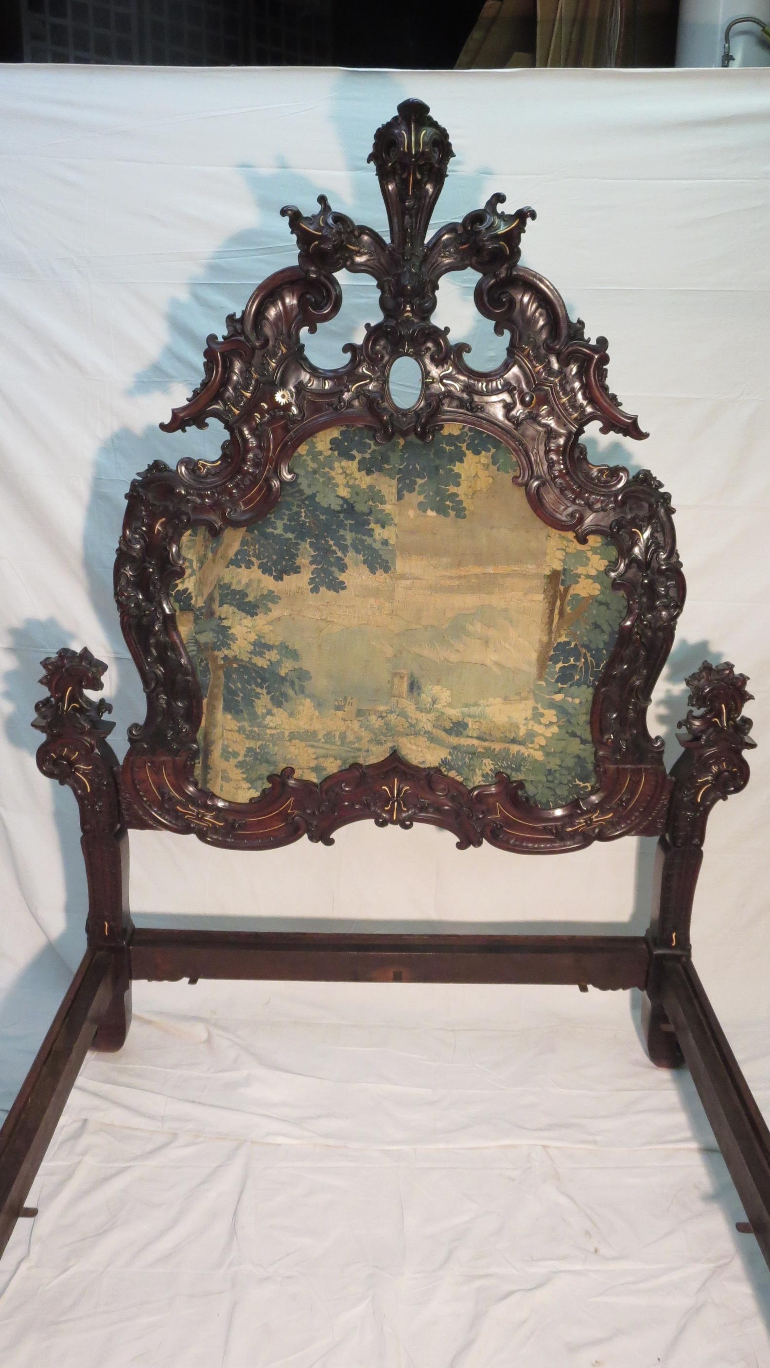 Rare Sculpted Colonial Portuguese 17th/18th C. Jacaranda King Bed Antique LA CA For Sale 5