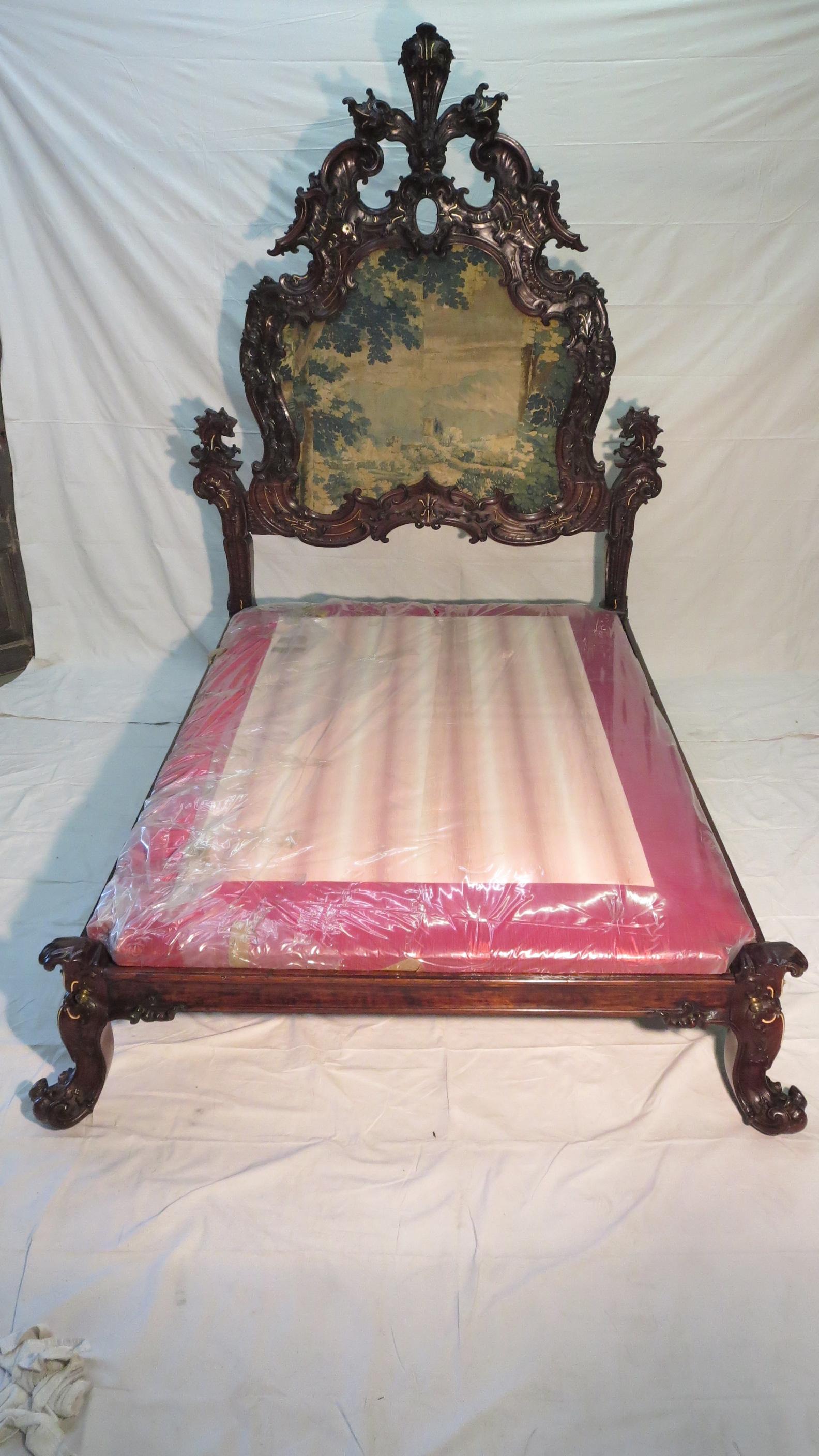 Rare Sculpted Colonial Portuguese 17th/18th C. Jacaranda King Bed Antique LA CA For Sale 7